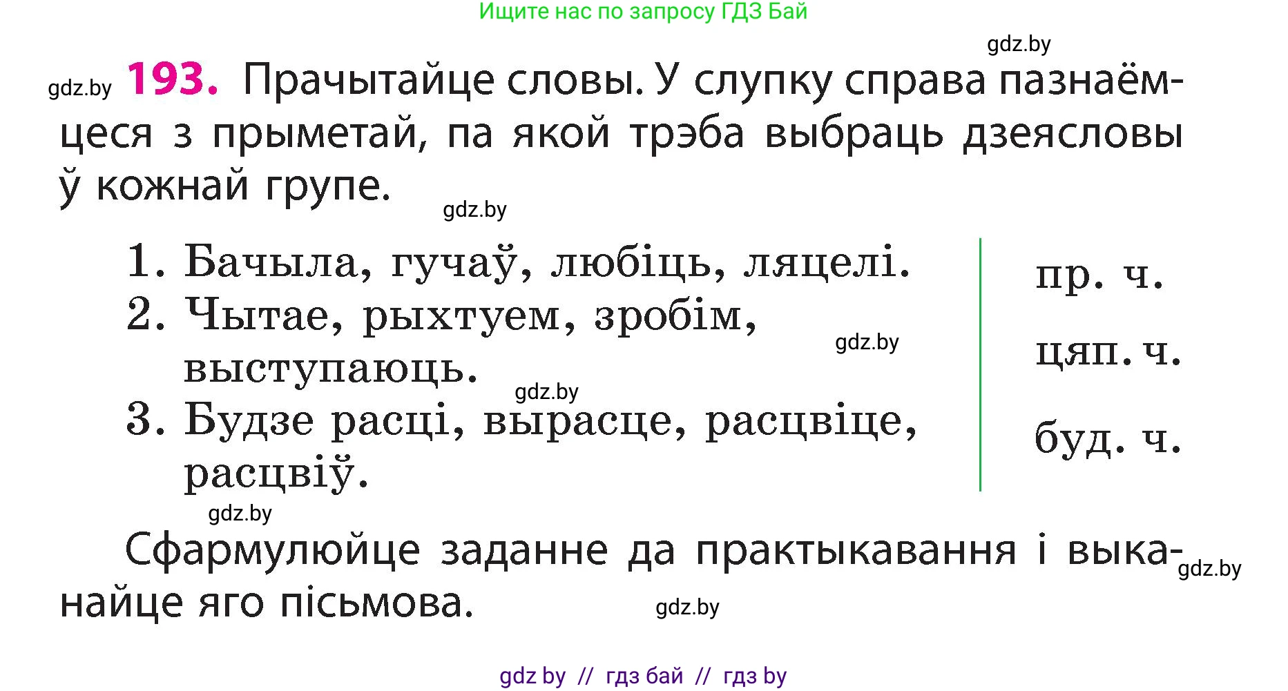 Белорусский язык (Беларуская мова), 3 класс Учебник, автор: Свірыдзенка Вольга Іванаўна, издательство Нацыянальны інстытут адукацыі, Минск, 2023, зелёного цвета, Частка 2, страница 109, номер 193, Условие