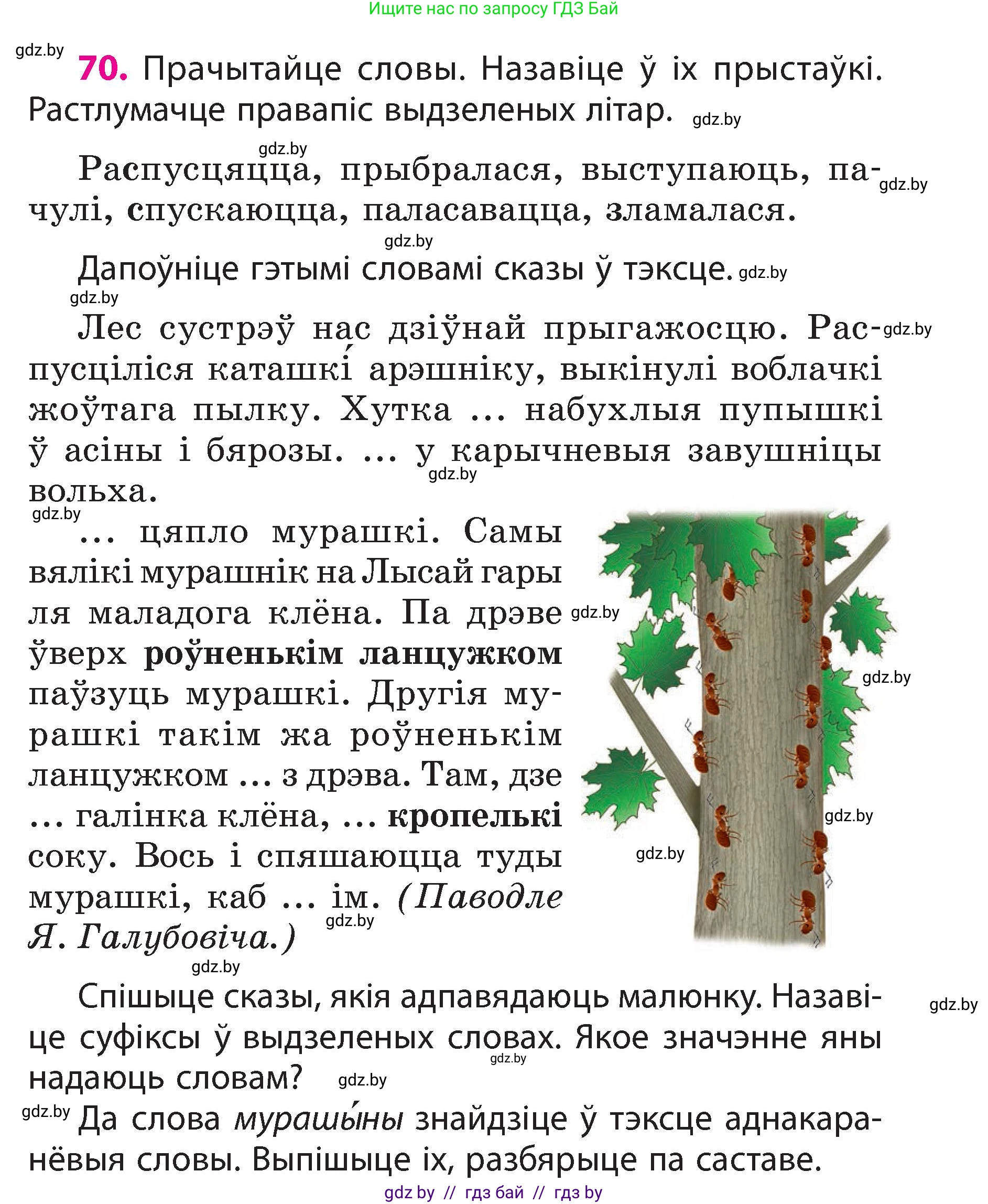 Белорусский язык (Беларуская мова), 3 класс Учебник, автор: Свірыдзенка Вольга Іванаўна, издательство Нацыянальны інстытут адукацыі, Минск, 2023, зелёного цвета, Частка 2, страница 41, номер 70, Условие