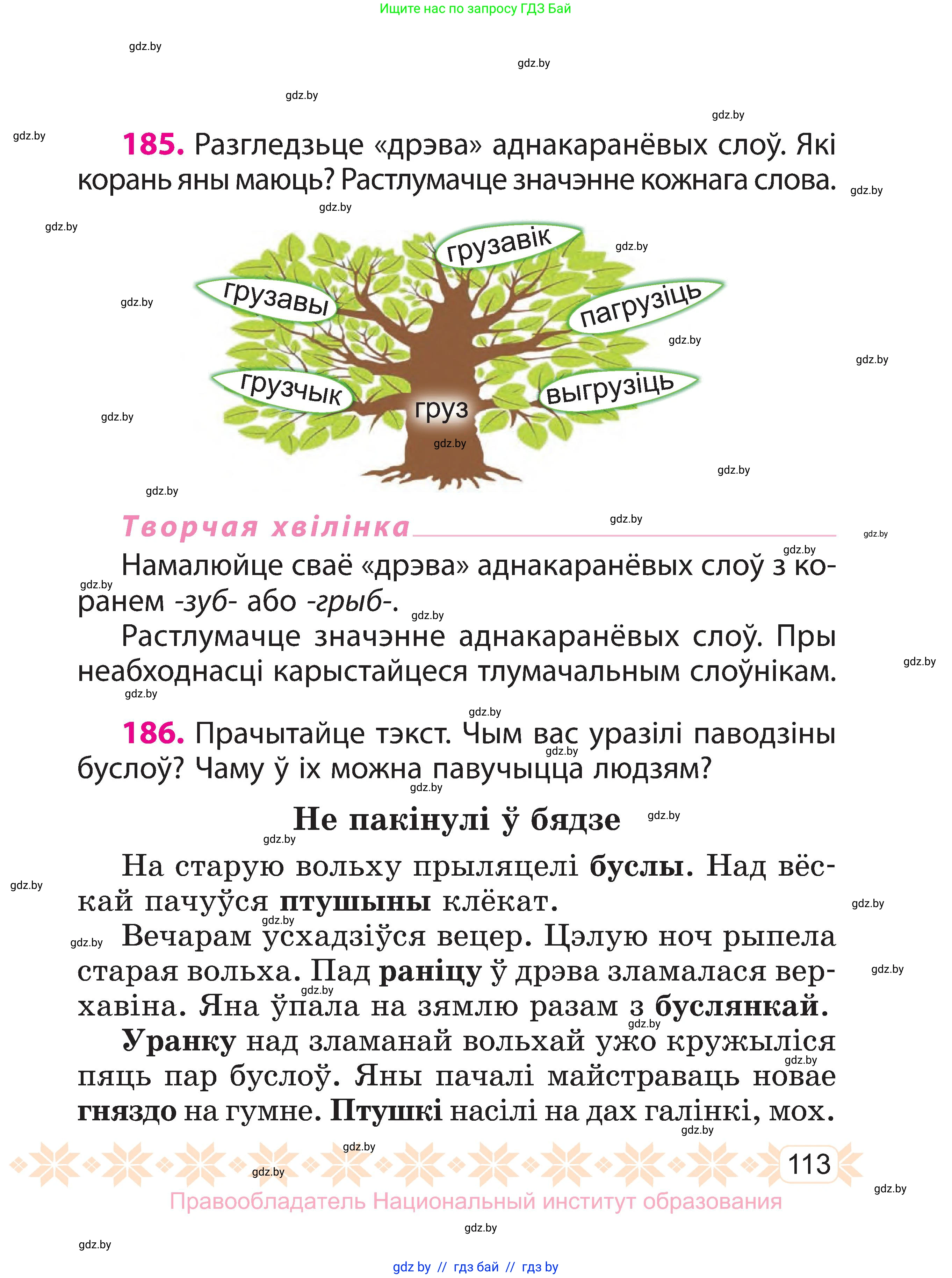 Белорусский язык (Беларуская мова), 3 класс Учебник, автор: Свірыдзенка Вольга Іванаўна, издательство Нацыянальны інстытут адукацыі, Минск, 2023, зелёного цвета, Частка 1, страница 113