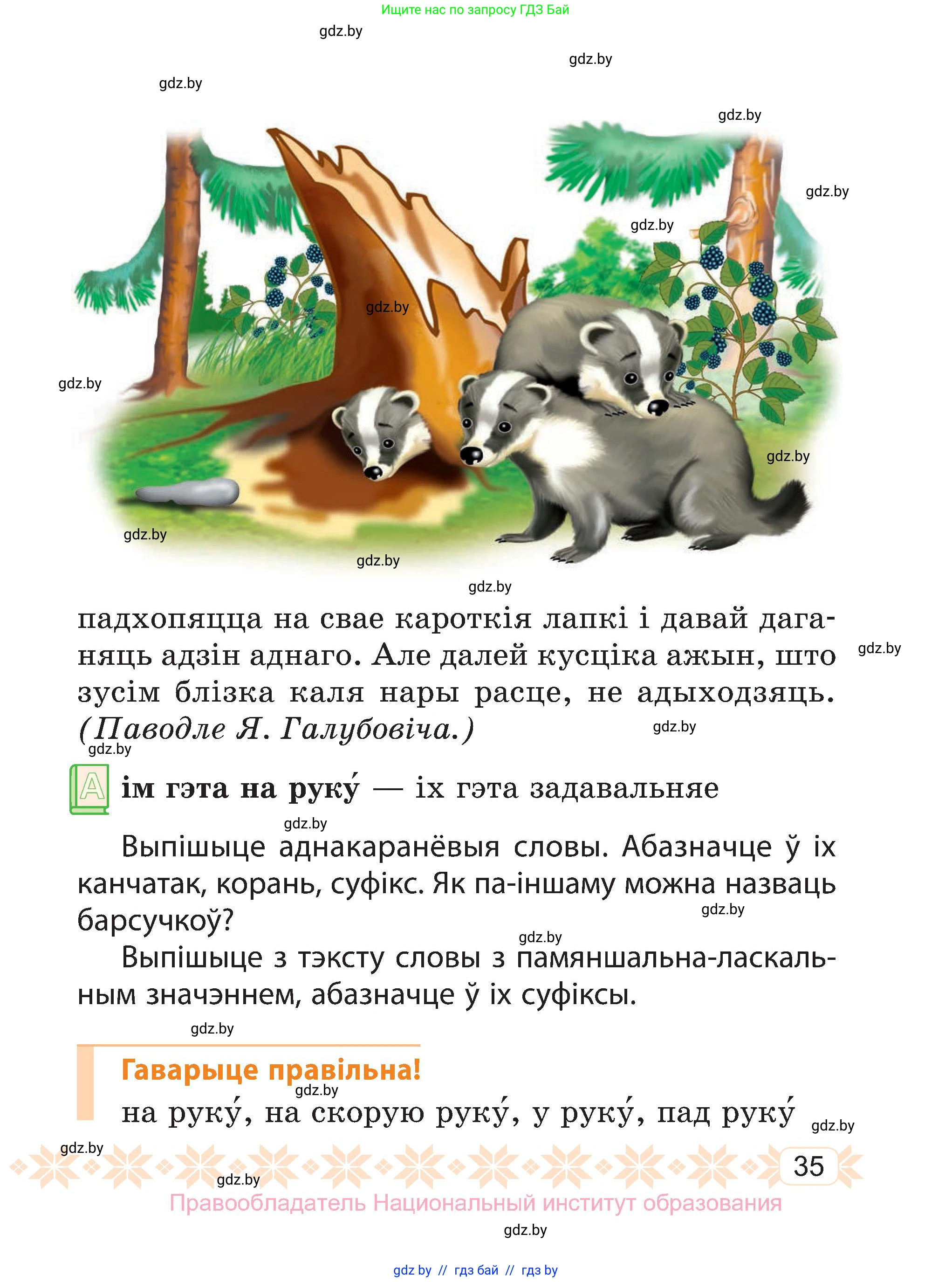 Белорусский язык (Беларуская мова), 3 класс Учебник, автор: Свірыдзенка Вольга Іванаўна, издательство Нацыянальны інстытут адукацыі, Минск, 2023, зелёного цвета, страница 35