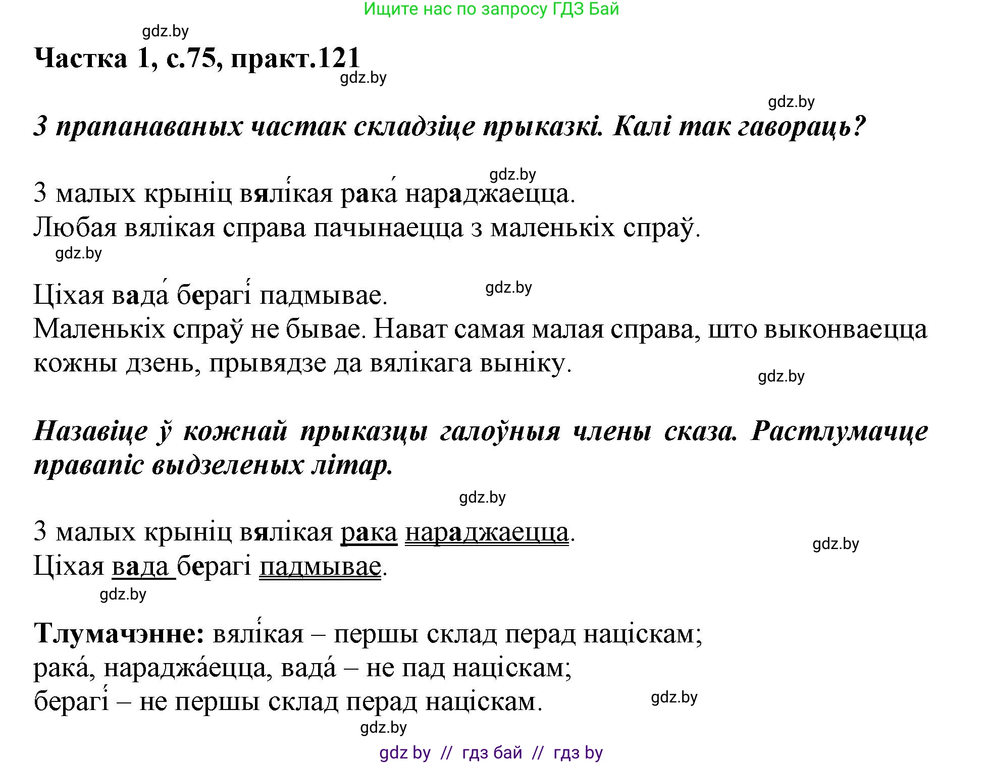Белорусский язык (Беларуская мова), 3 класс Учебник, автор: Свірыдзенка Вольга Іванаўна, издательство Нацыянальны інстытут адукацыі, Минск, 2023, зелёного цвета, Частка 1, страница 75, номер 121, Решение