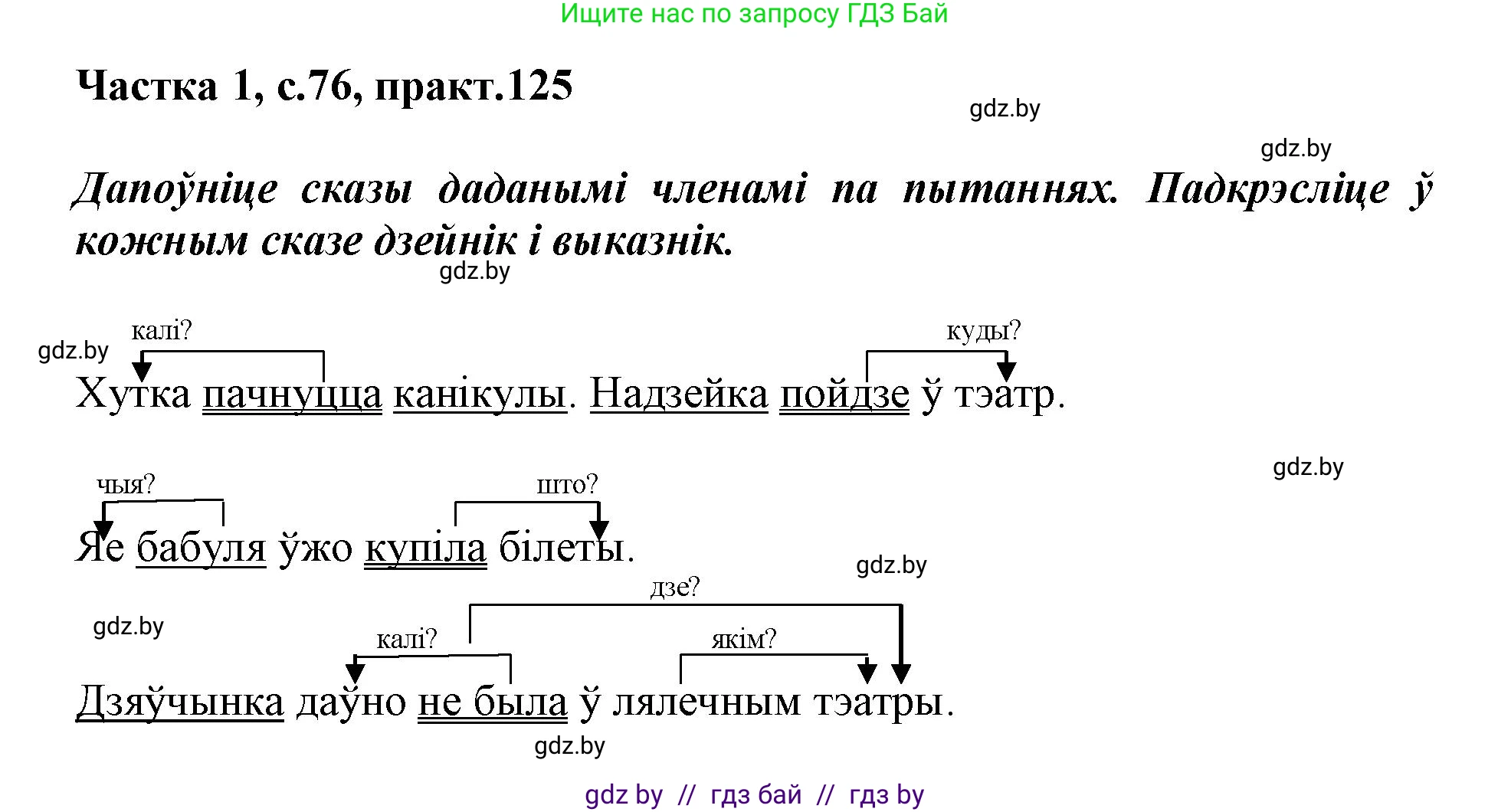 Белорусский язык (Беларуская мова), 3 класс Учебник, автор: Свірыдзенка Вольга Іванаўна, издательство Нацыянальны інстытут адукацыі, Минск, 2023, зелёного цвета, Частка 1, страница 76, номер 125, Решение