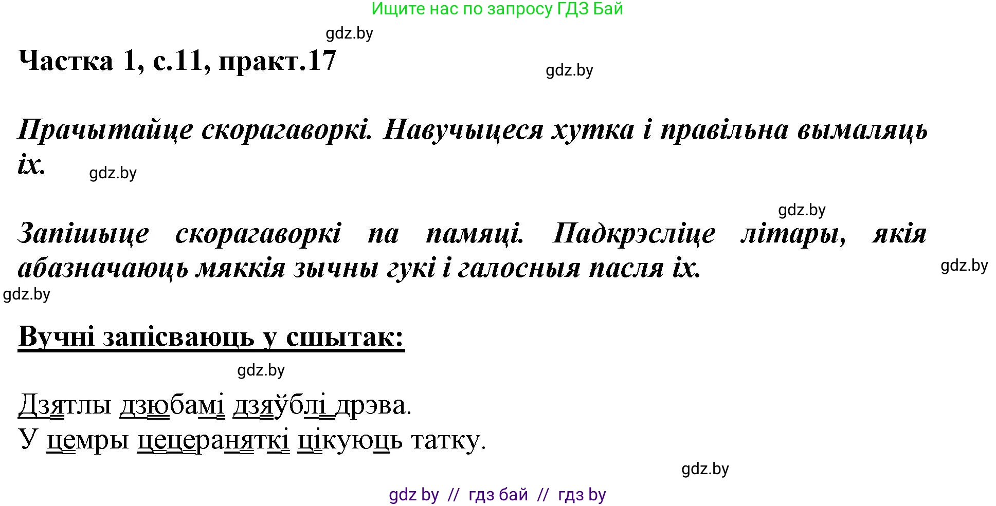 Белорусский язык (Беларуская мова), 3 класс Учебник, автор: Свірыдзенка Вольга Іванаўна, издательство Нацыянальны інстытут адукацыі, Минск, 2023, зелёного цвета, Частка 1, страница 11, номер 17, Решение