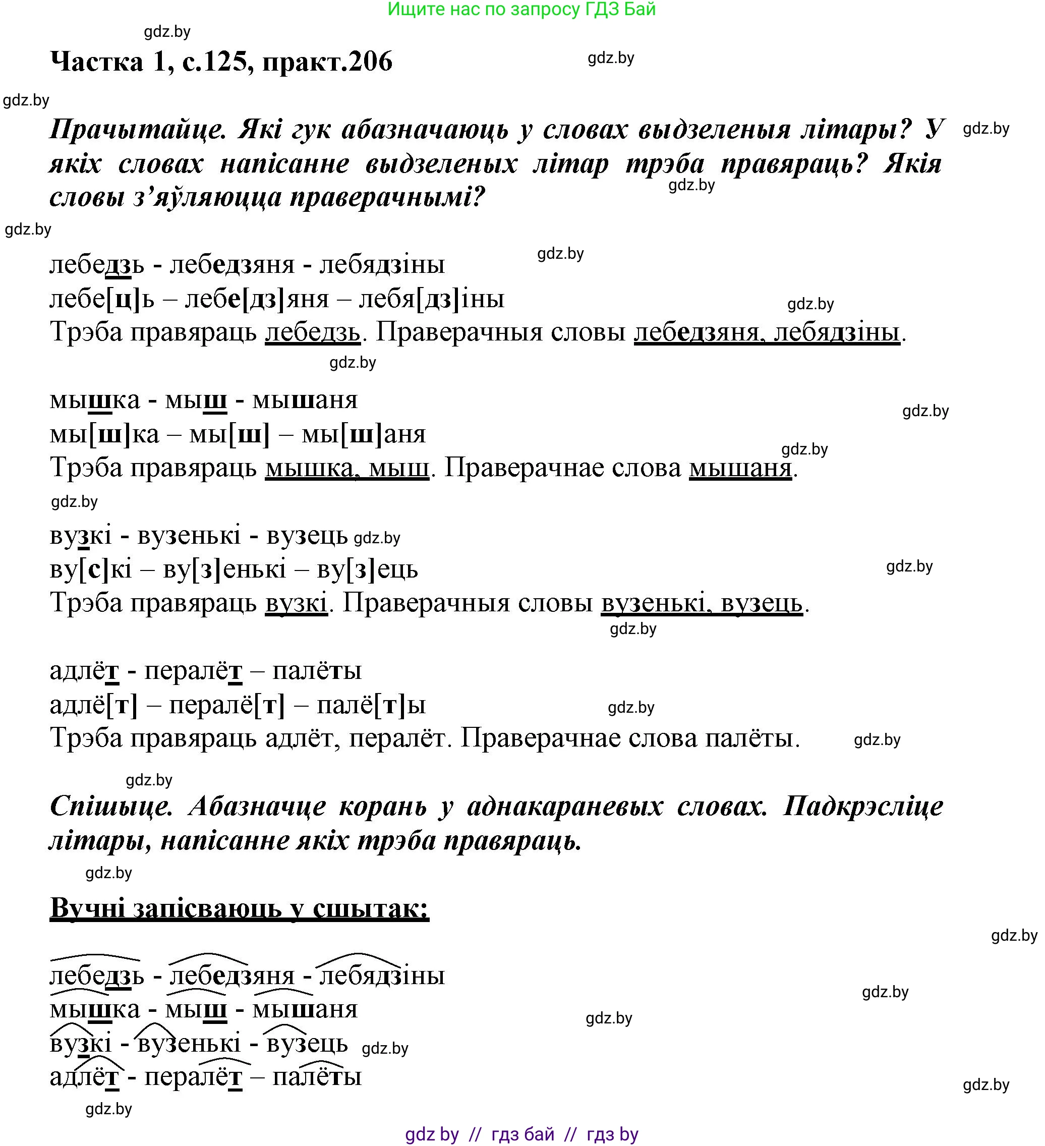 Белорусский язык (Беларуская мова), 3 класс Учебник, автор: Свірыдзенка Вольга Іванаўна, издательство Нацыянальны інстытут адукацыі, Минск, 2023, зелёного цвета, Частка 1, страница 125, номер 206, Решение