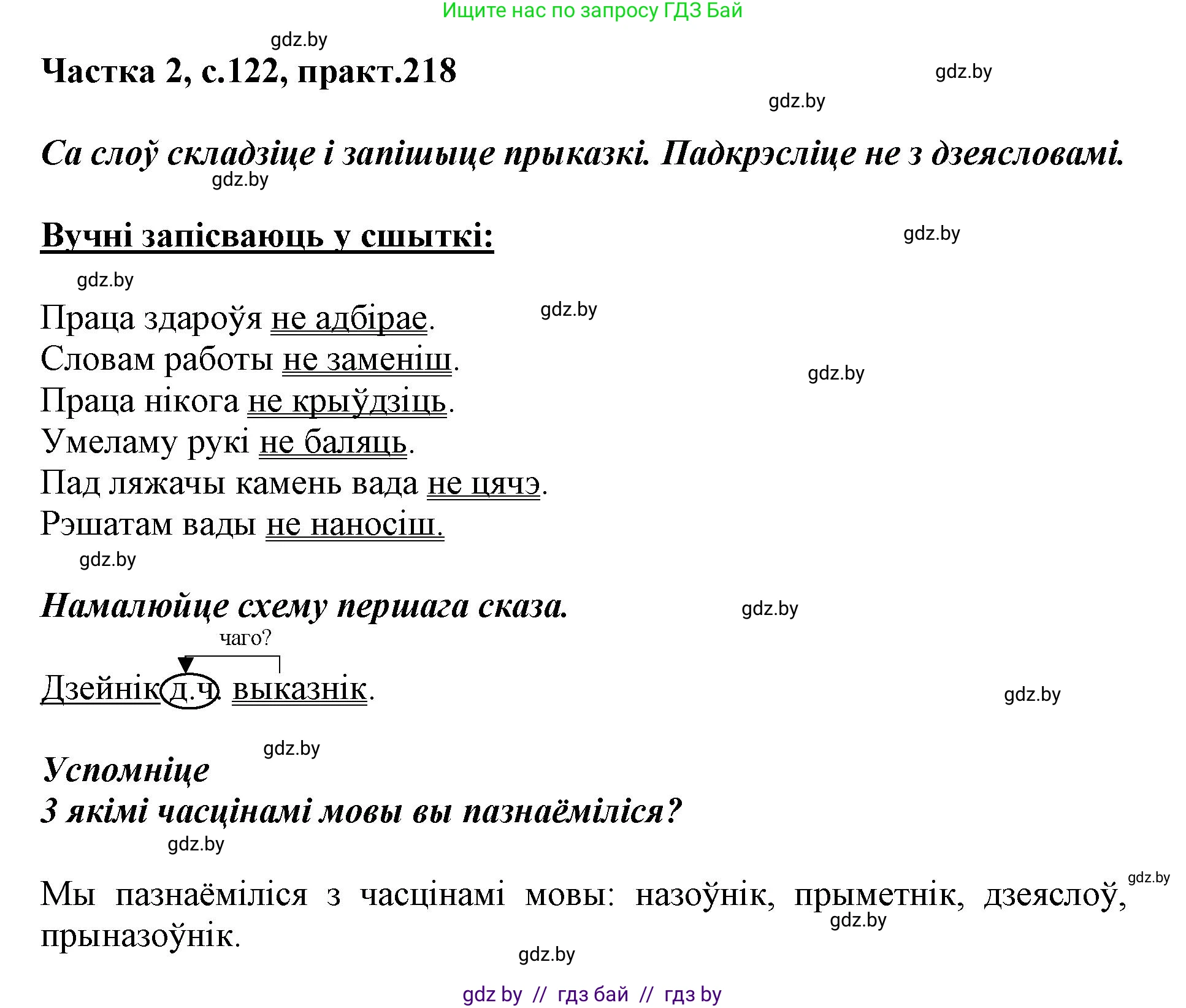 Белорусский язык (Беларуская мова), 3 класс Учебник, автор: Свірыдзенка Вольга Іванаўна, издательство Нацыянальны інстытут адукацыі, Минск, 2023, зелёного цвета, Частка 2, страница 122, номер 218, Решение