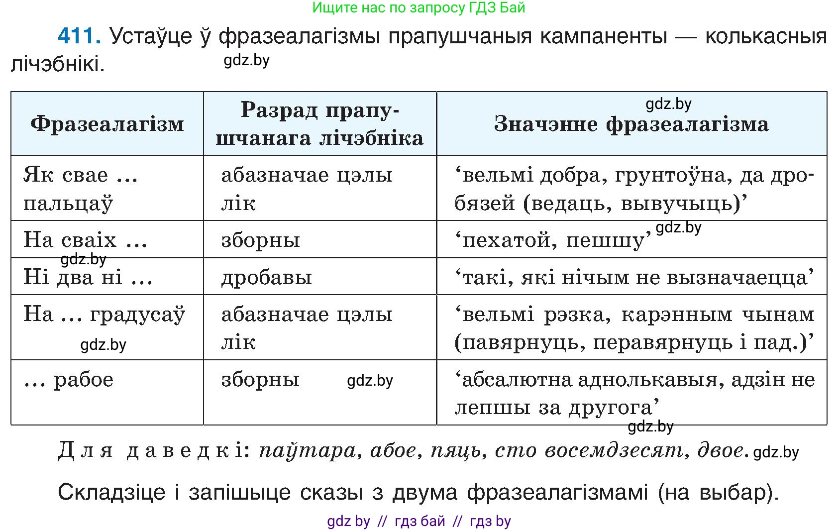 Белорусский язык (Беларуская мова), 6 класс Учебник, авторы: Валочка Ганна Міхайлаўна, Зелянко Вольга Уладзіміраўна, Мартынкевіч Святлана Васільеўна, Якуба Святлана Міхайлаўна, Бажкова Т І, издательство Акадэмія адукацыі, Минск, 2025, страница 205, номер 411, Условие 2025