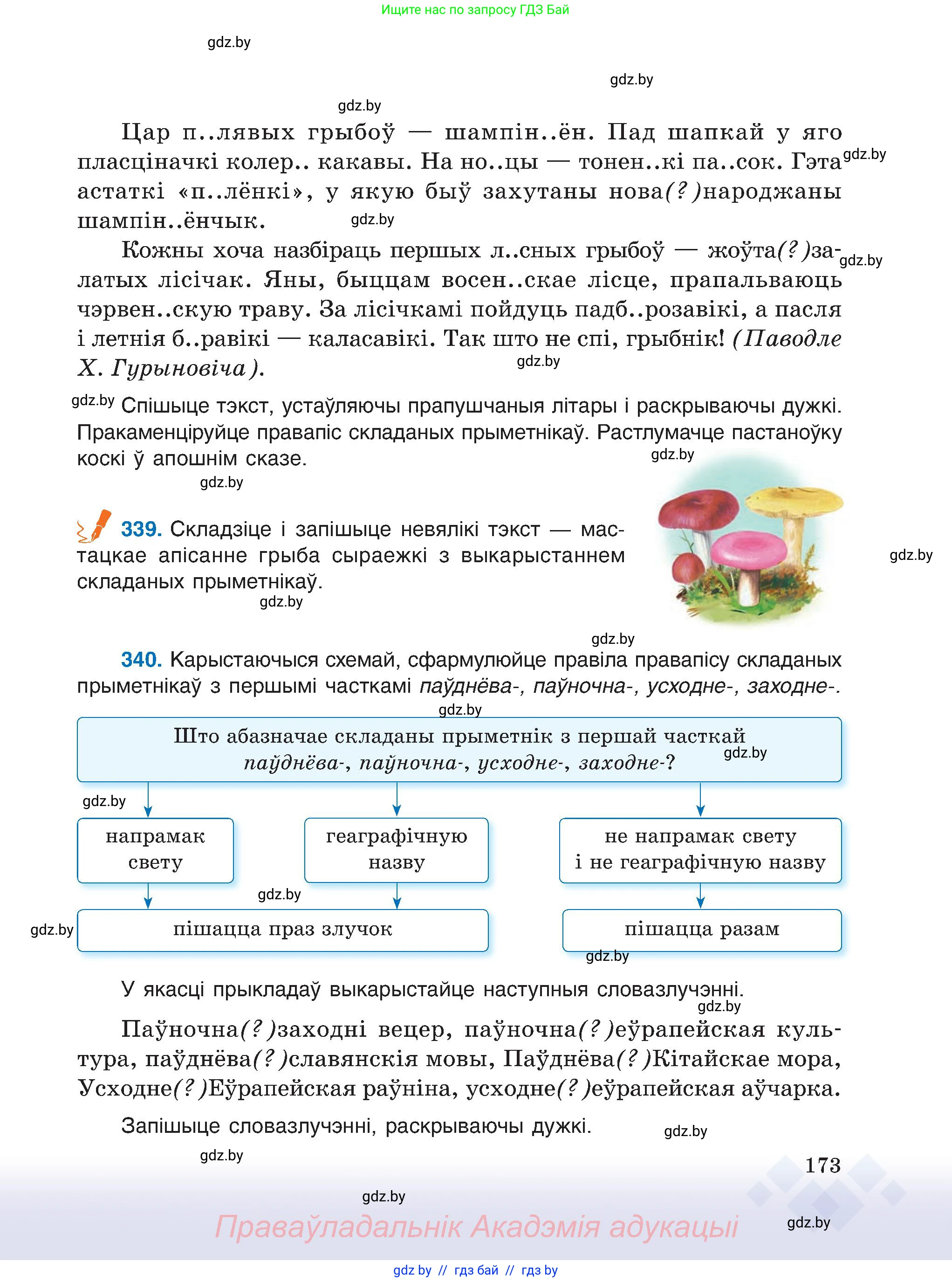 Белорусский язык (Беларуская мова), 6 класс Учебник, авторы: Валочка Ганна Міхайлаўна, Зелянко Вольга Уладзіміраўна, Мартынкевіч Святлана Васільеўна, Якуба Святлана Міхайлаўна, Бажкова Т І, издательство Акадэмія адукацыі, Минск, 2025, страница 173