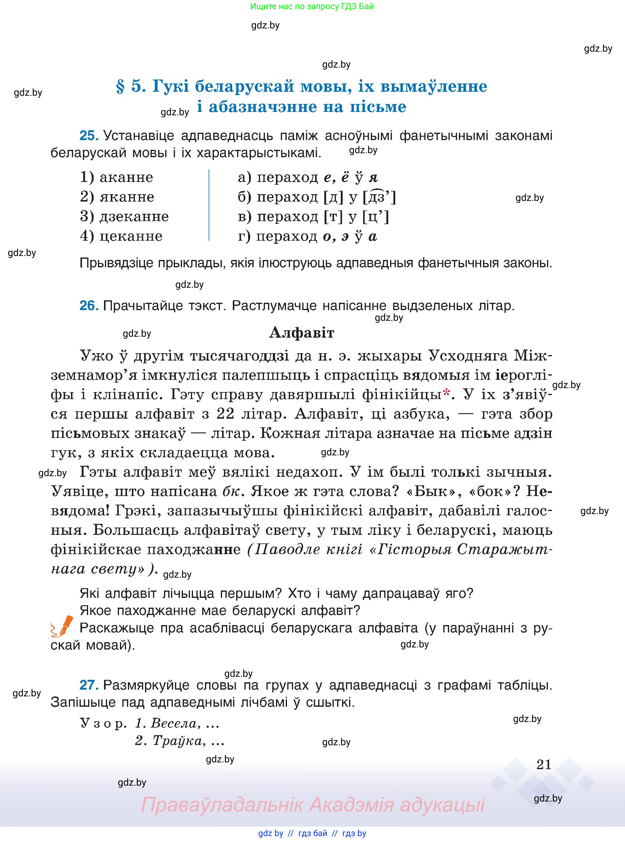 Белорусский язык (Беларуская мова), 6 класс Учебник, авторы: Валочка Ганна Міхайлаўна, Зелянко Вольга Уладзіміраўна, Мартынкевіч Святлана Васільеўна, Якуба Святлана Міхайлаўна, Бажкова Т І, издательство Акадэмія адукацыі, Минск, 2025, страница 21