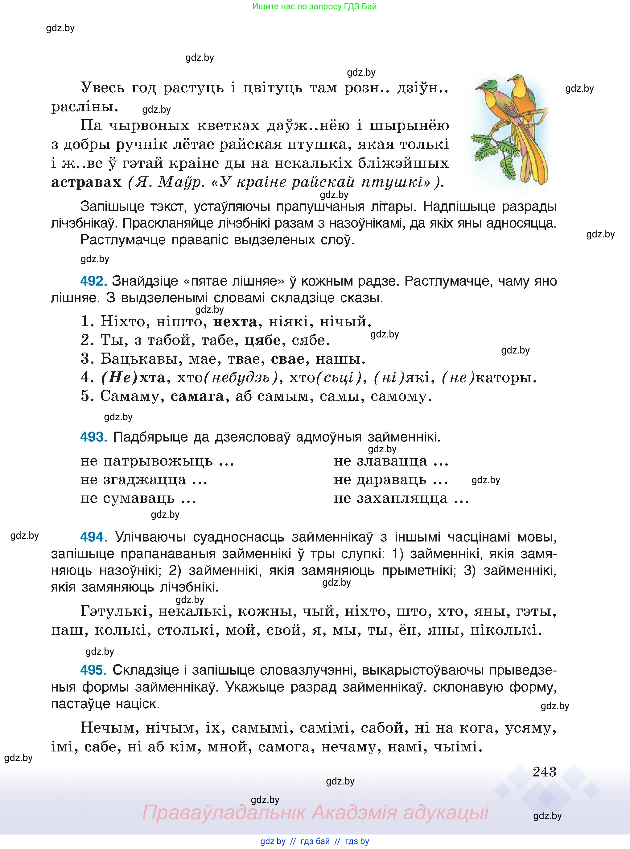 Белорусский язык (Беларуская мова), 6 класс Учебник, авторы: Валочка Ганна Міхайлаўна, Зелянко Вольга Уладзіміраўна, Мартынкевіч Святлана Васільеўна, Якуба Святлана Міхайлаўна, Бажкова Т І, издательство Акадэмія адукацыі, Минск, 2025, страница 243