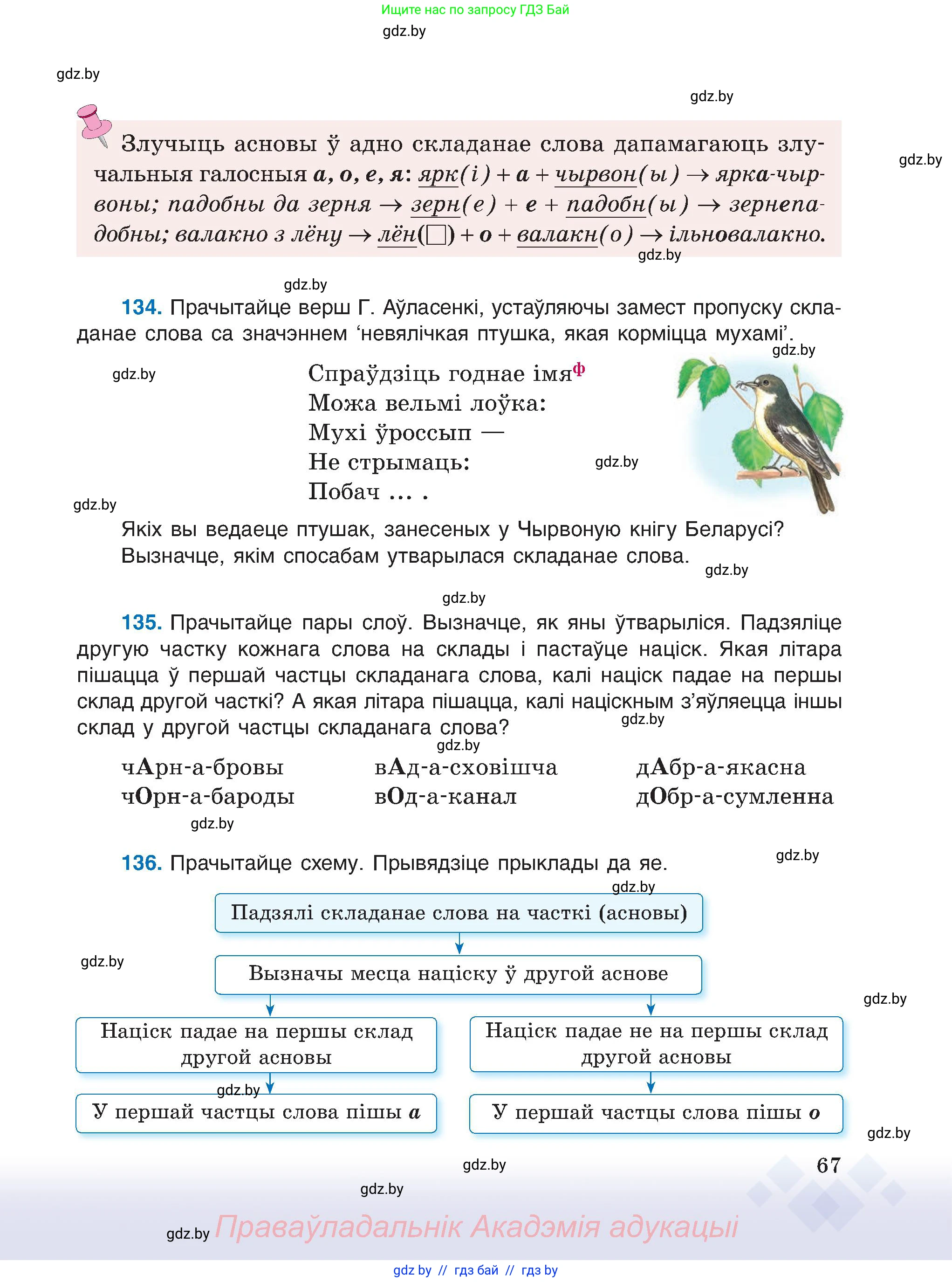 Белорусский язык (Беларуская мова), 6 класс Учебник, авторы: Валочка Ганна Міхайлаўна, Зелянко Вольга Уладзіміраўна, Мартынкевіч Святлана Васільеўна, Якуба Святлана Міхайлаўна, Бажкова Т І, издательство Акадэмія адукацыі, Минск, 2025, страница 67