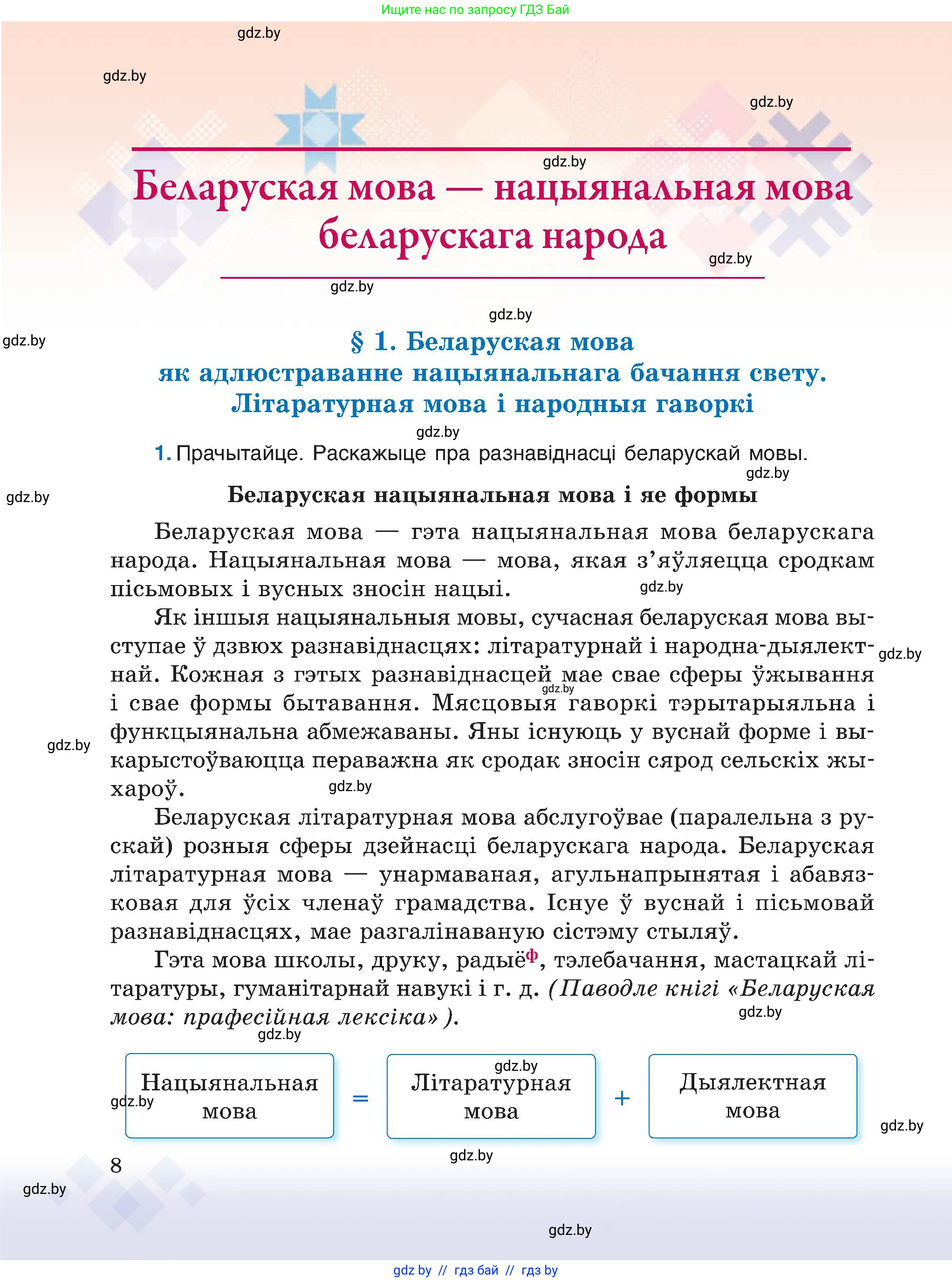 Белорусский язык (Беларуская мова), 6 класс Учебник, авторы: Валочка Ганна Міхайлаўна, Зелянко Вольга Уладзіміраўна, Мартынкевіч Святлана Васільеўна, Якуба Святлана Міхайлаўна, Бажкова Т І, издательство Акадэмія адукацыі, Минск, 2025, страница 8