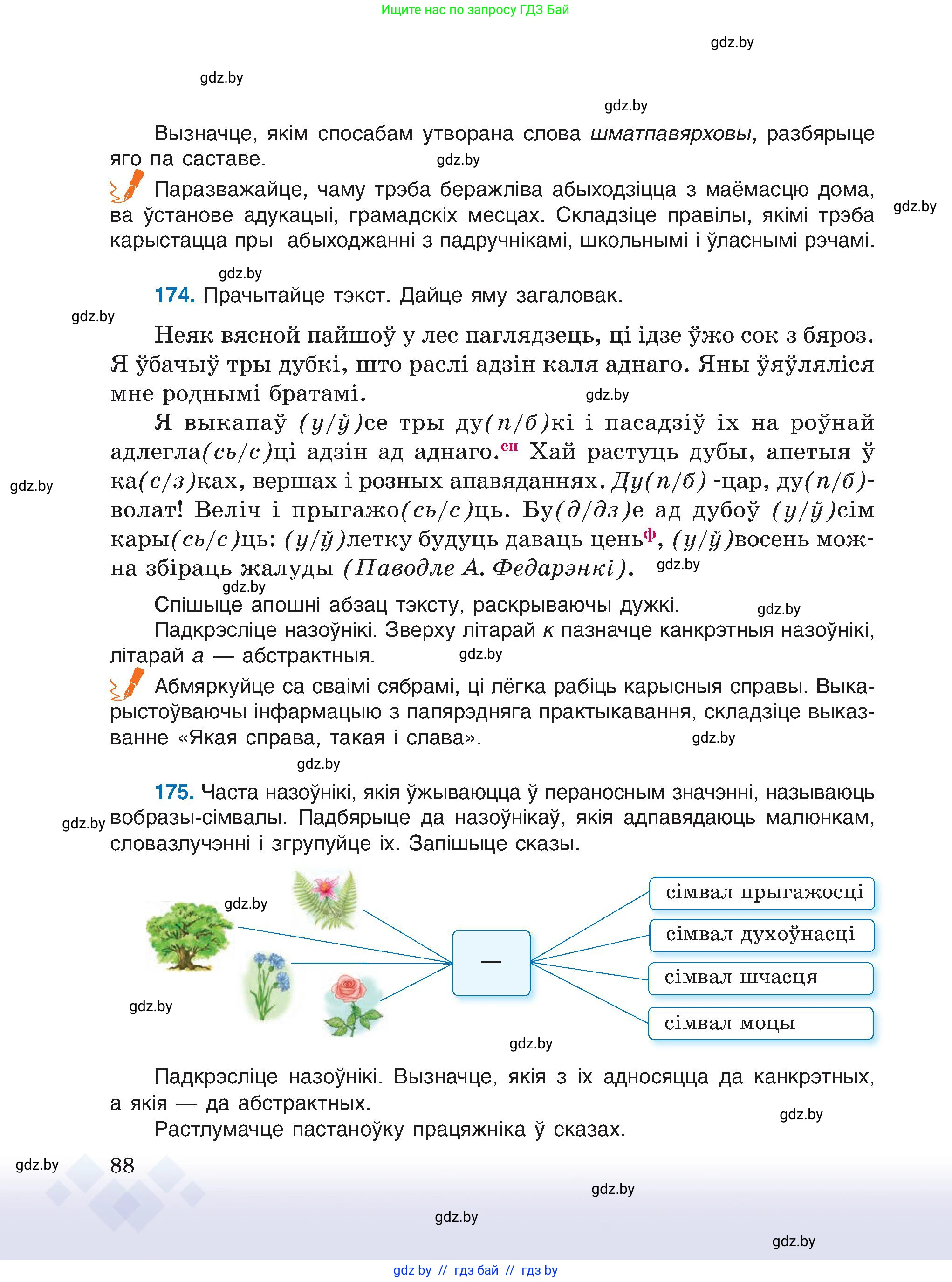 Белорусский язык (Беларуская мова), 6 класс Учебник, авторы: Валочка Ганна Міхайлаўна, Зелянко Вольга Уладзіміраўна, Мартынкевіч Святлана Васільеўна, Якуба Святлана Міхайлаўна, Бажкова Т І, издательство Акадэмія адукацыі, Минск, 2025, страница 88