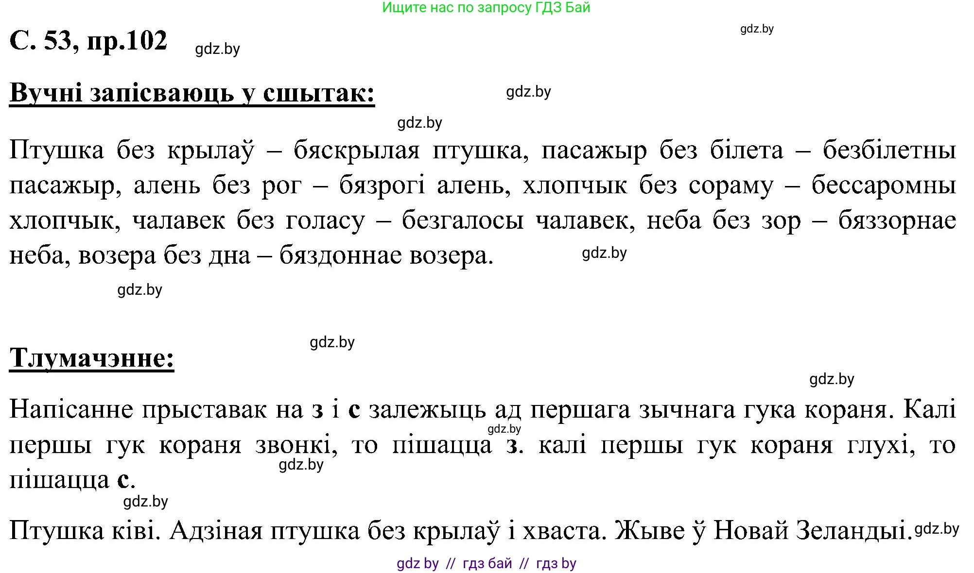 Белорусский язык (Беларуская мова), 6 класс Учебник, авторы: Валочка Ганна Міхайлаўна, Зелянко Вольга Уладзіміраўна, Мартынкевіч Святлана Васільеўна, Якуба Святлана Міхайлаўна, Бажкова Т І, издательство Акадэмія адукацыі, Минск, 2025, страница 53, номер 102, Решение