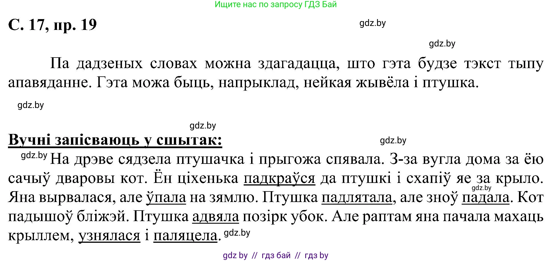 Белорусский язык (Беларуская мова), 6 класс Учебник, авторы: Валочка Ганна Міхайлаўна, Зелянко Вольга Уладзіміраўна, Мартынкевіч Святлана Васільеўна, Якуба Святлана Міхайлаўна, Бажкова Т І, издательство Акадэмія адукацыі, Минск, 2025, страница 17, номер 19, Решение