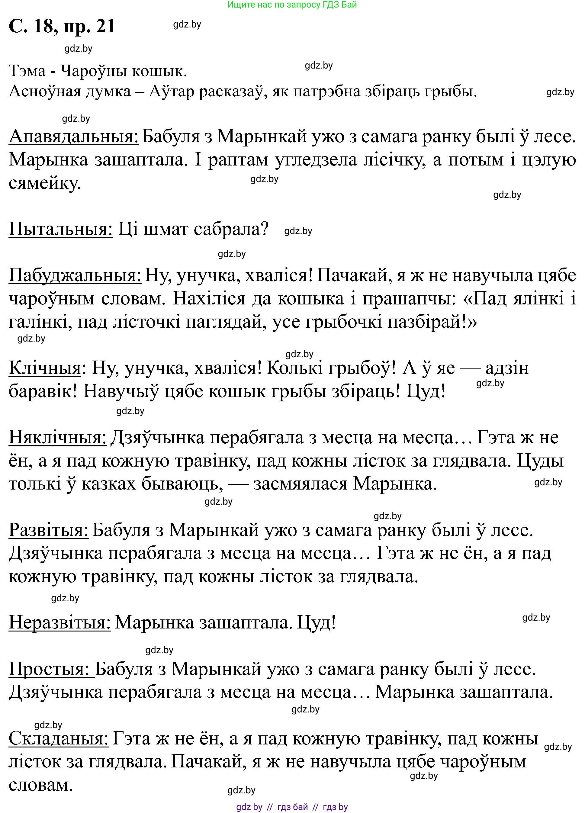 Белорусский язык (Беларуская мова), 6 класс Учебник, авторы: Валочка Ганна Міхайлаўна, Зелянко Вольга Уладзіміраўна, Мартынкевіч Святлана Васільеўна, Якуба Святлана Міхайлаўна, Бажкова Т І, издательство Акадэмія адукацыі, Минск, 2025, страница 18, номер 21, Решение