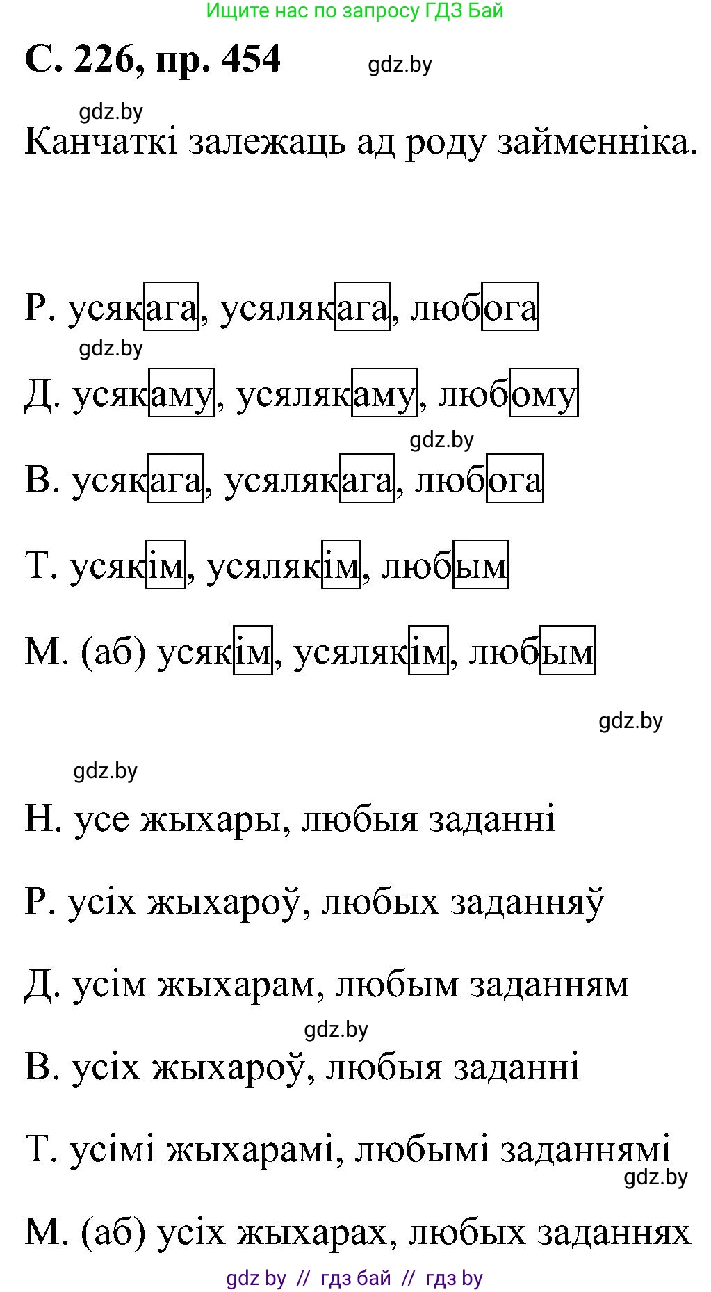 Белорусский язык (Беларуская мова), 6 класс Учебник, авторы: Валочка Ганна Міхайлаўна, Зелянко Вольга Уладзіміраўна, Мартынкевіч Святлана Васільеўна, Якуба Святлана Міхайлаўна, Бажкова Т І, издательство Акадэмія адукацыі, Минск, 2025, страница 226, номер 454, Решение