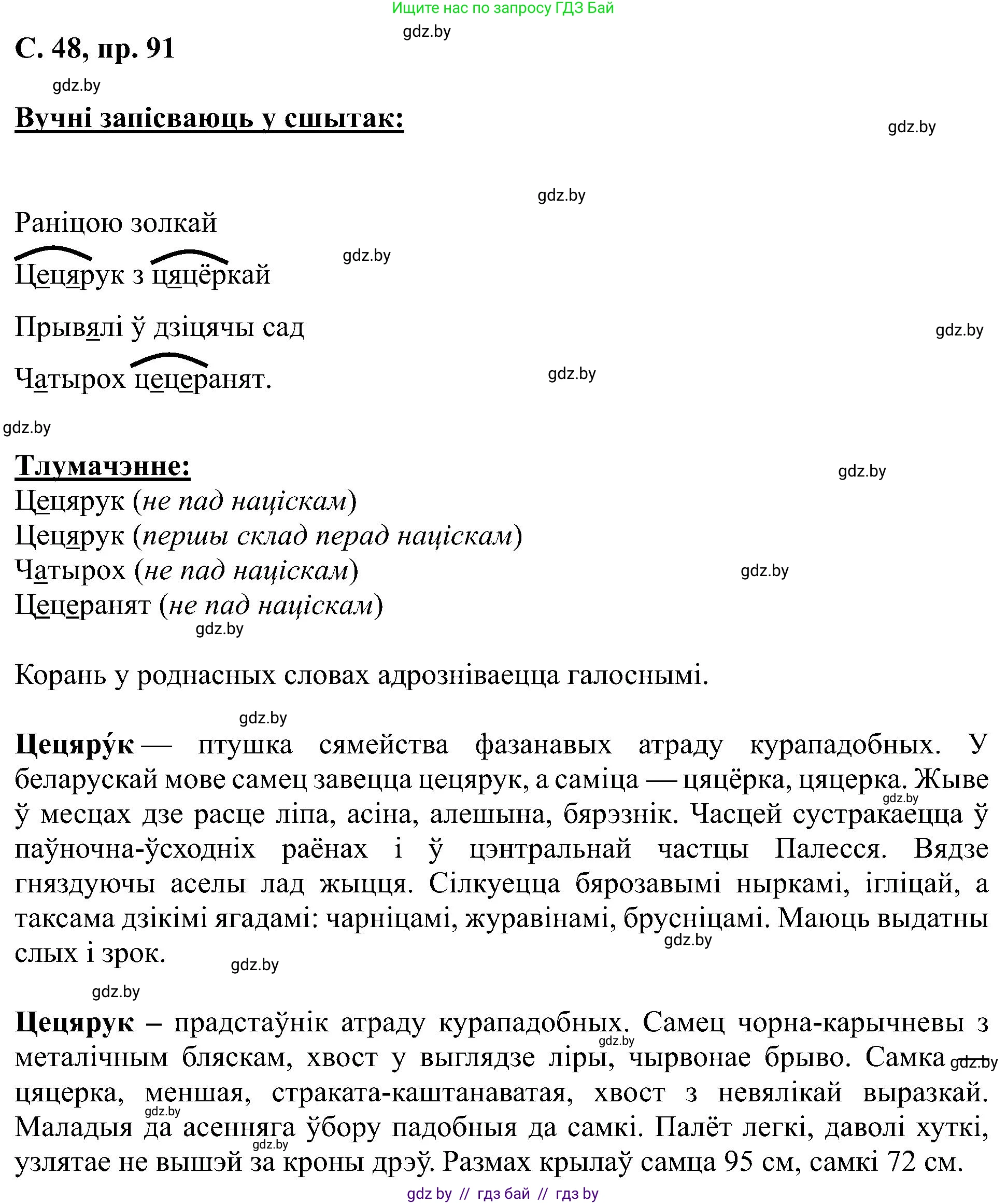 Белорусский язык (Беларуская мова), 6 класс Учебник, авторы: Валочка Ганна Міхайлаўна, Зелянко Вольга Уладзіміраўна, Мартынкевіч Святлана Васільеўна, Якуба Святлана Міхайлаўна, Бажкова Т І, издательство Акадэмія адукацыі, Минск, 2025, страница 48, номер 91, Решение