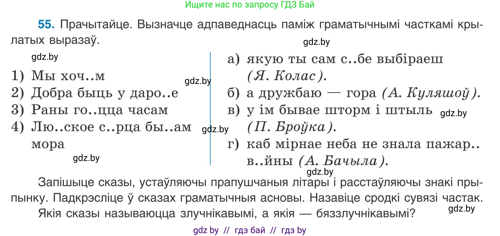 Белорусский язык (Беларуская мова), 9 класс Учебник, авторы: Валочка Ганна Міхайлаўна, Васюковіч Людміла Сяргееўна, Зелянко Вольга Уладзіміраўна, Якуба Святлана Міхайлаўна, Байкова С І, издательство Акадэмія адукацыі, Минск, 2025, сиреневого цвета, страница 45, номер 55, Условие 2025