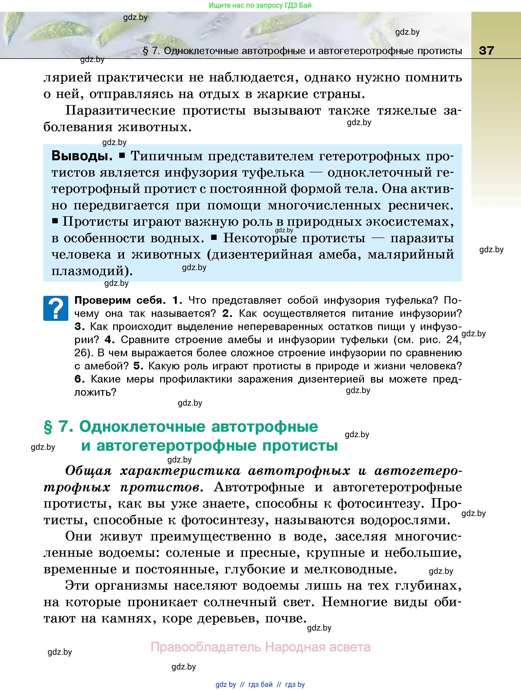 Биология, 7 класс Учебник, автор: Лисов Николай Дмитриевич, издательство Народная асвета, Минск, 2022, зелёного цвета, страница 37