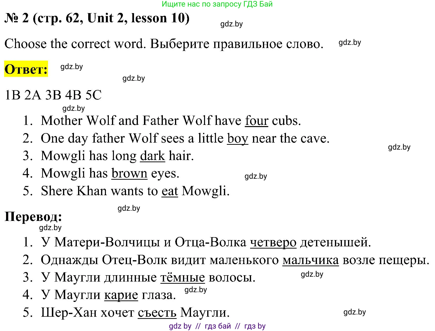 Английский язык (english), 4 класс Учебник (Student's book), авторы: Лапицкая Людмила Михайловна (Lapitskaya Ludmila), Седунова Наталья Михайловна (Sedunova Natalia), издательство Адукацыя i выхаванне, Минск, 2024, бирюзового цвета, Часть ( Part) 1, страница 62, номер 2, Решение 2