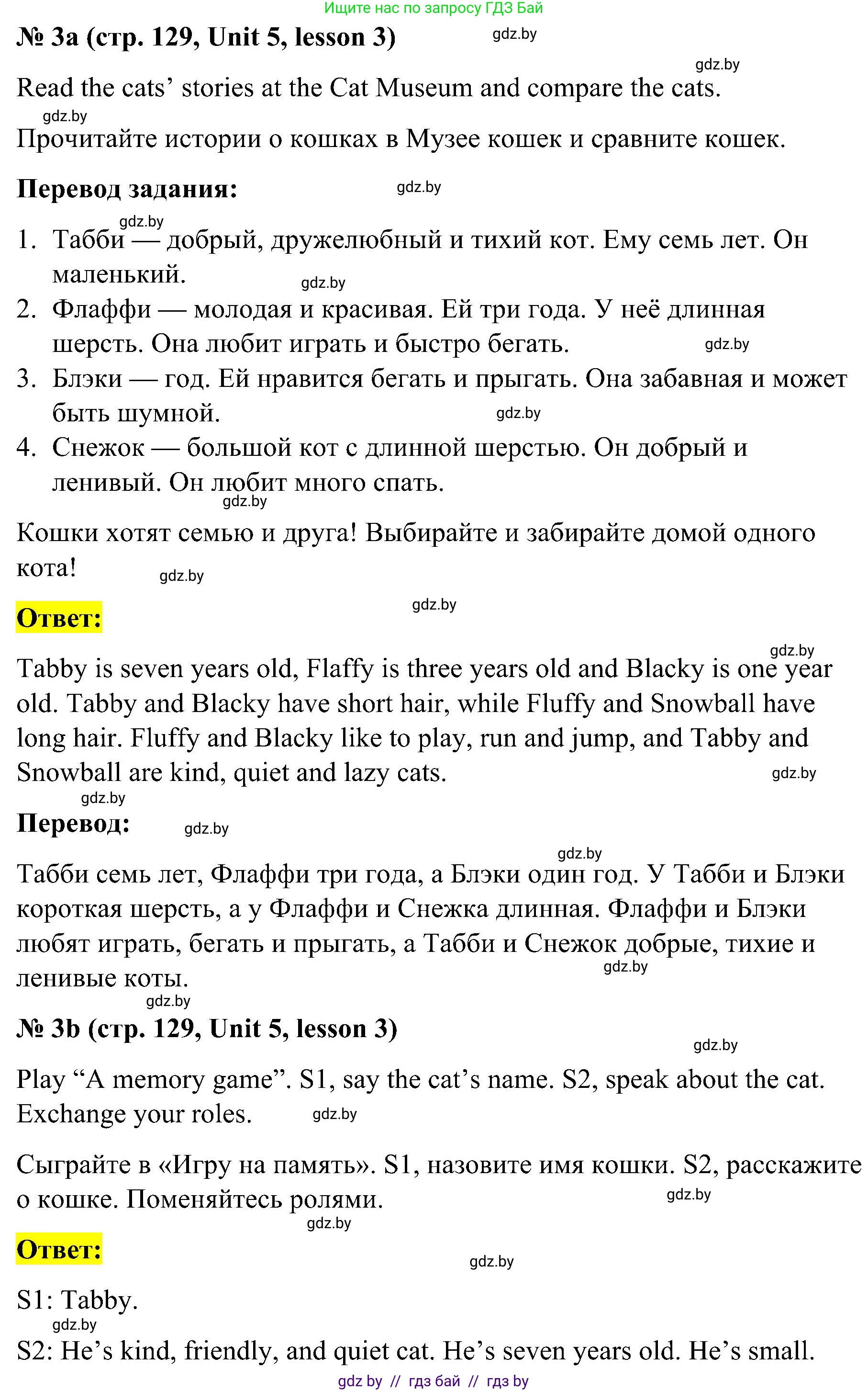 Английский язык (english), 4 класс Учебник (Student's book), авторы: Лапицкая Людмила Михайловна (Lapitskaya Ludmila), Седунова Наталья Михайловна (Sedunova Natalia), издательство Адукацыя i выхаванне, Минск, 2024, бирюзового цвета, Часть ( Part) 1, страница 129, номер 3, Решение 2