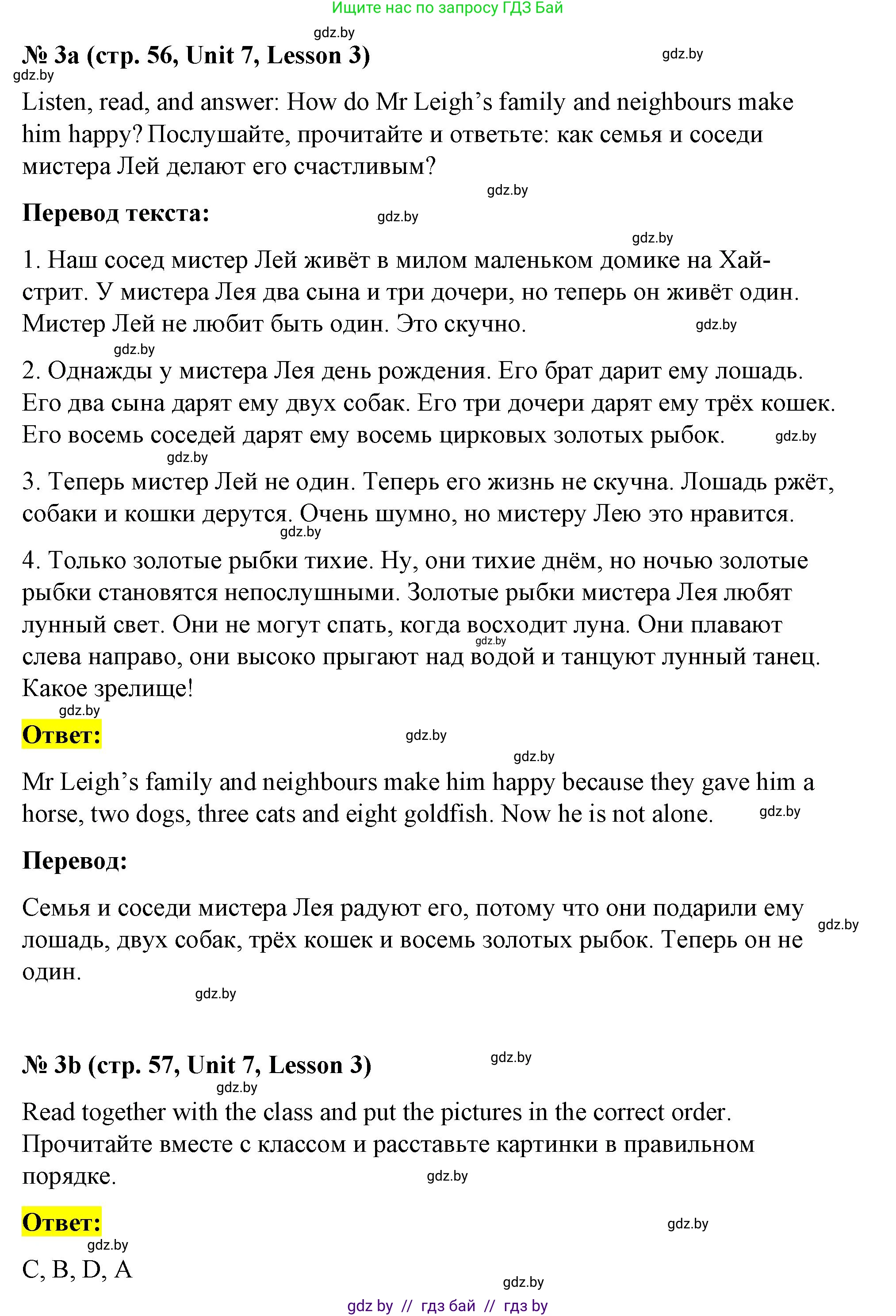 Английский язык (english), 4 класс Учебник (Student's book), авторы: Лапицкая Людмила Михайловна (Lapitskaya Ludmila), Седунова Наталья Михайловна (Sedunova Natalia), издательство Адукацыя i выхаванне, Минск, 2024, бирюзового цвета, Часть ( Part) 2, страница 56, номер 3, Решение 2