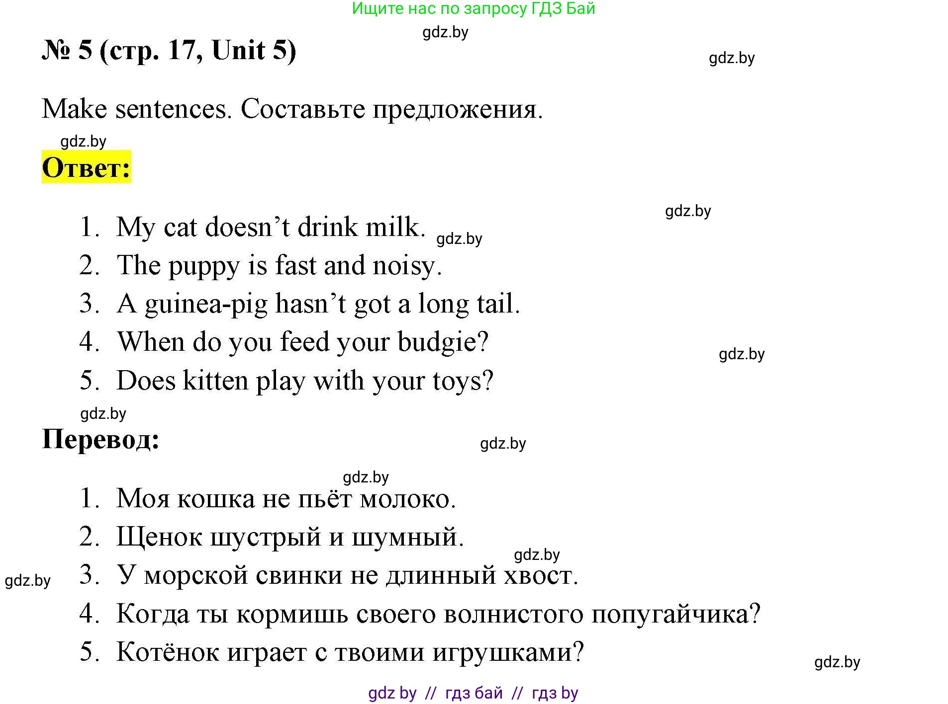 Английский язык (english), 4 класс тесты (test book), автор: Севрюкова Татьяна Юрьевна, издательство Аверсэв, Минск, 2022, розового цвета, страница 17, номер 5, Решение