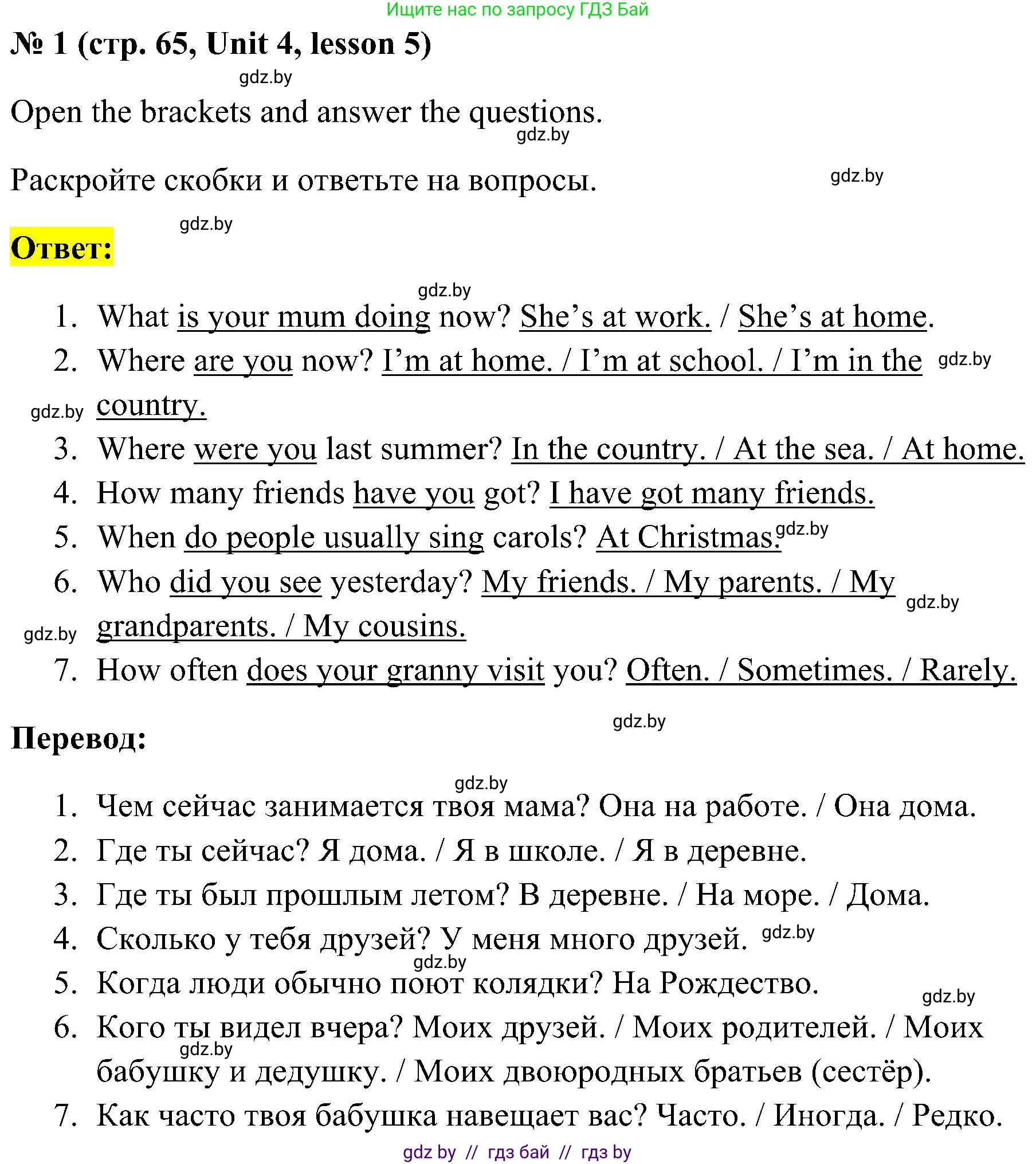 Английский язык (english), 5 класс практикум по грамматике (grammar), автор: Севрюкова Татьяна Юрьевна, издательство Аверсэв, Минск, 2023, оранжевого цвета, страница 65, номер 1, Решение