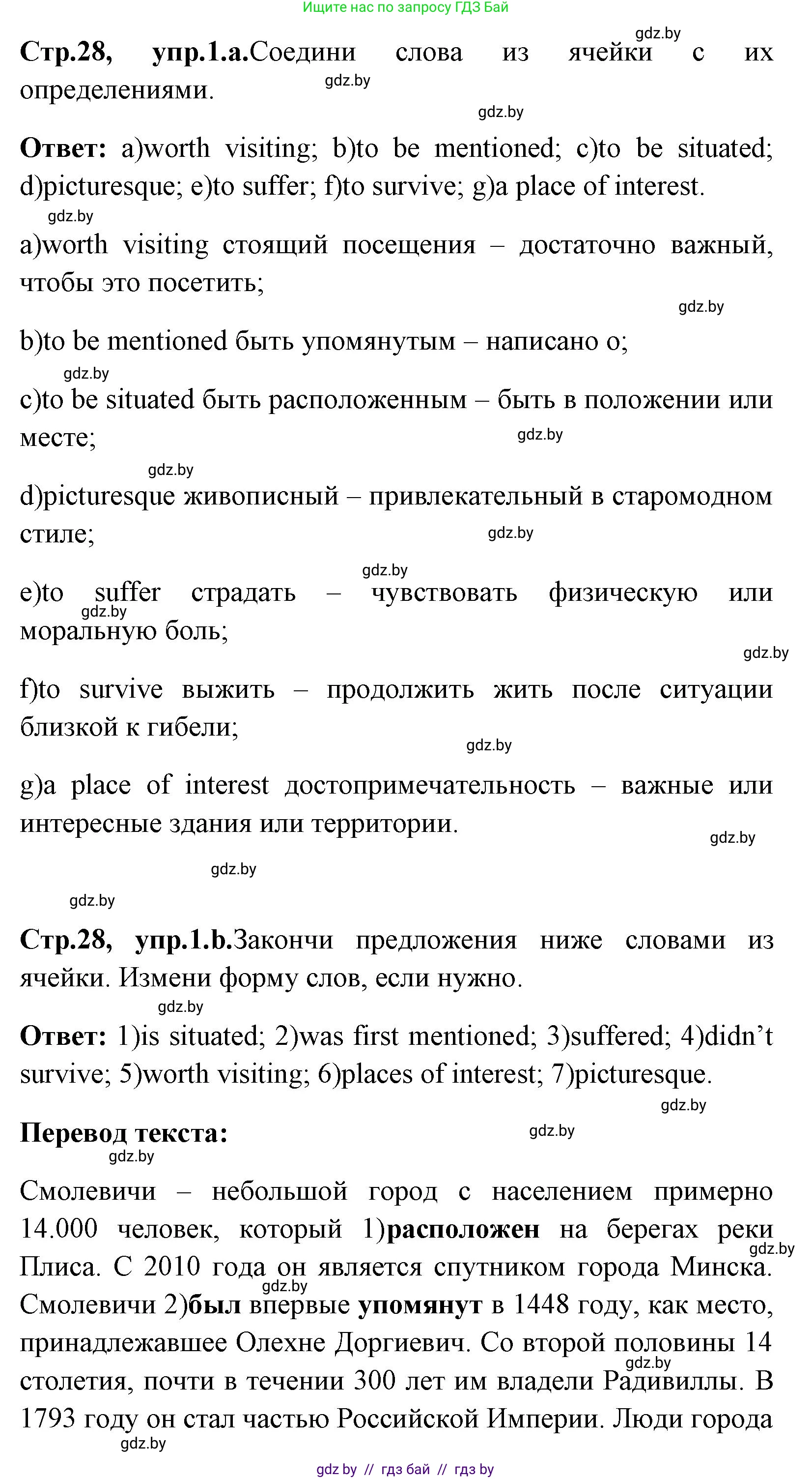 Английский язык (english), 7 класс практикум (activity book ), авторы: Юхнель Наталья Валентиновна, Наумова Елена Георгиевна, Демченко Наталья Валентиновна, Романчук Вероника Романовна, Гуськов А Л, Волков Андрей Валерьевич, издательство Аверсэв, Минск, 2023, Часть ( Part) 2, страница 28, номер 1, Решение