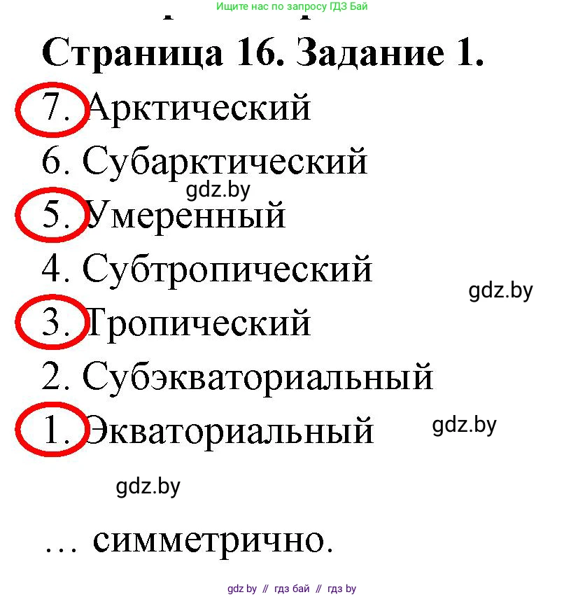 География, 7 класс рабочая тетрадь, авторы: Кольмакова Елена Генадьевна, Сарычева Ольга Владимировна, Тарасенок Елена Николаевна, издательство Аверсэв, Минск, 2024, страница 16, номер 1, Решение