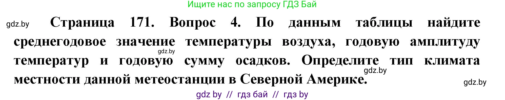 География, 7 класс Учебник, авторы: Кольмакова Елена Генадьевна, Лопух Пётр Степанович, Сарычева Ольга Владимировна, издательство Адукацыя i выхаванне, Минск, 2023, страница 171, номер 4, Решение