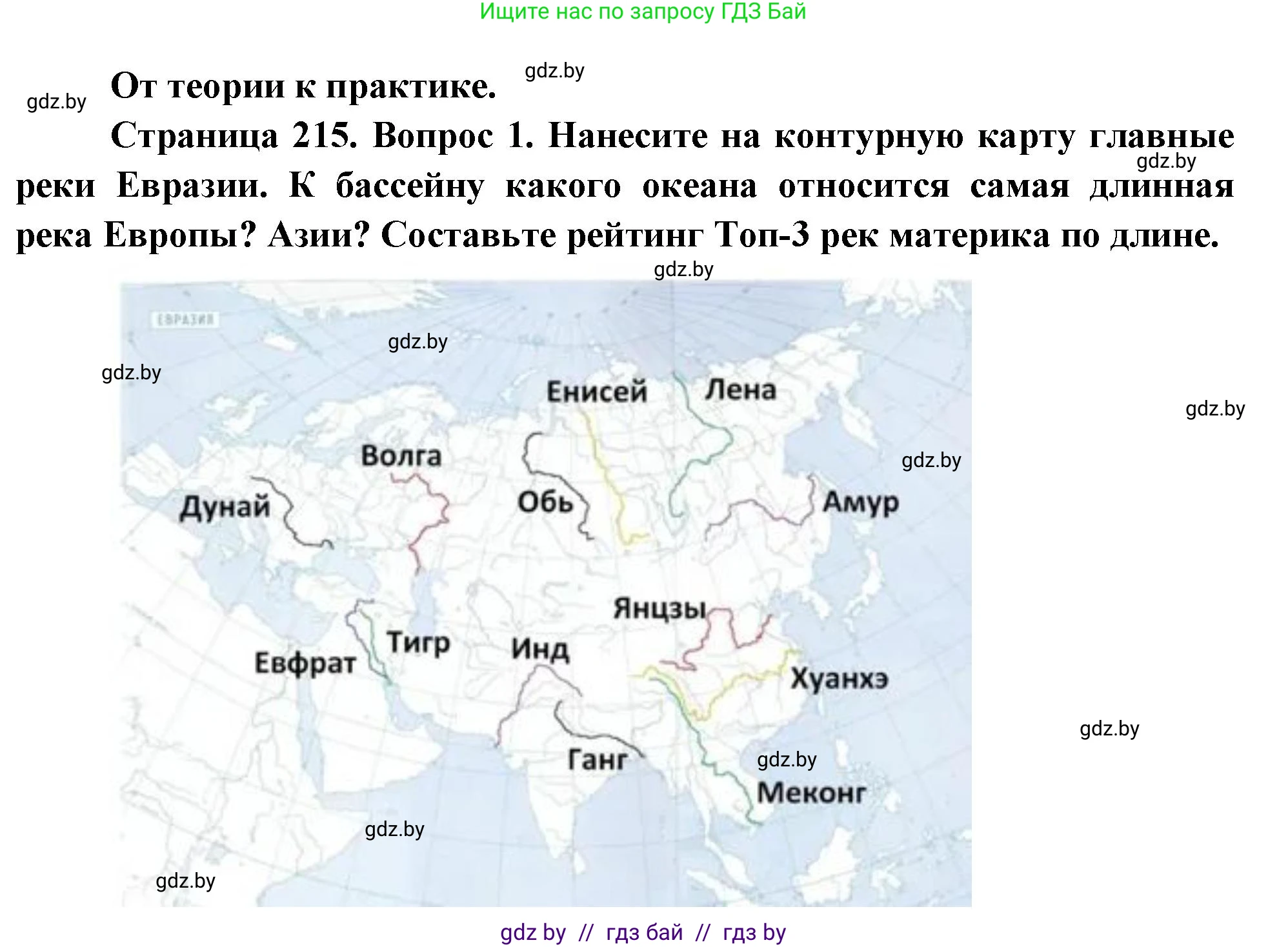 География, 7 класс Учебник, авторы: Кольмакова Елена Генадьевна, Лопух Пётр Степанович, Сарычева Ольга Владимировна, издательство Адукацыя i выхаванне, Минск, 2023, страница 215, номер 1, Решение