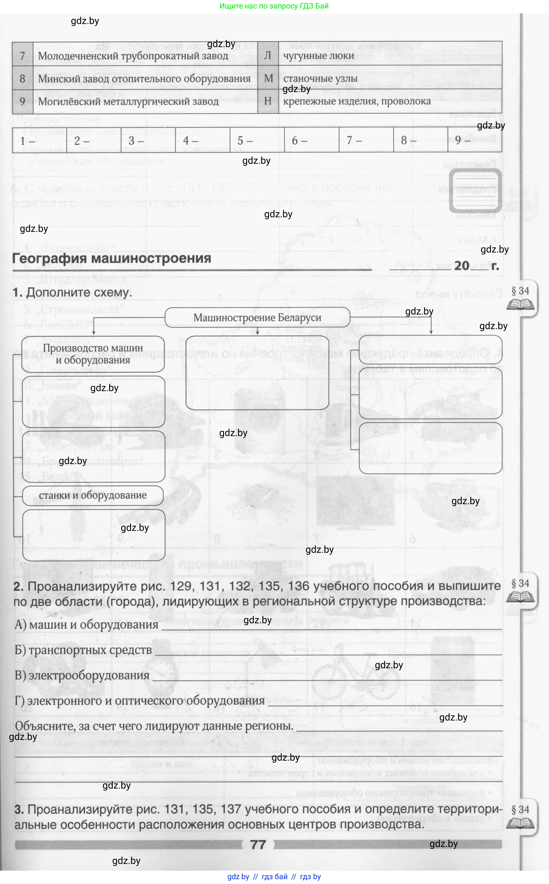 География, 9 класс рабочая тетрадь, авторы: Брилевский Михаил Николаевич, Климович Алеся Владимировна, издательство Белкартография, Минск, 2021, бирюзового цвета, страница 77