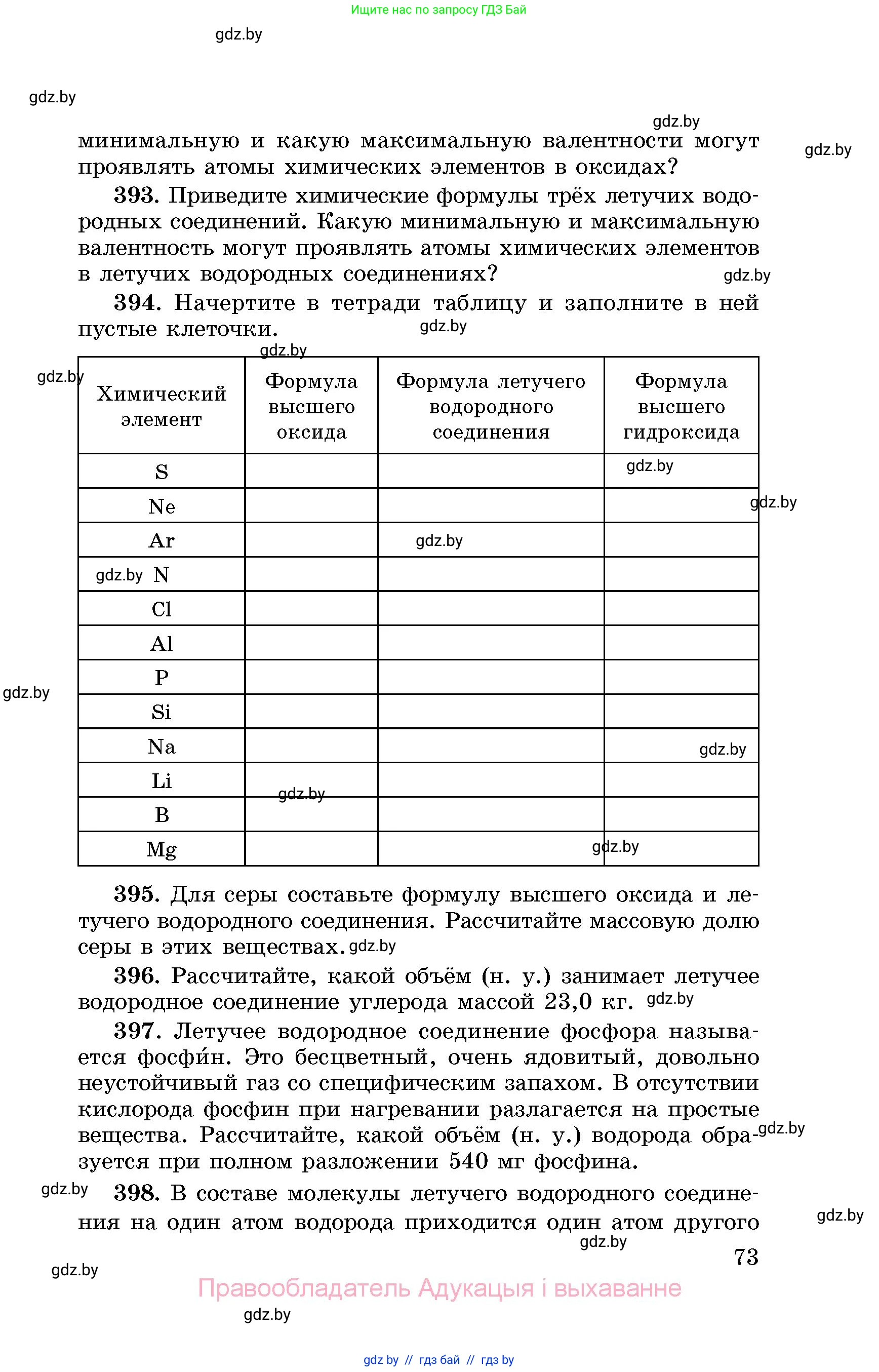 Химия, 8 класс Сборник задач, авторы: Хвалюк Виктор Николаевич, Резяпкин Виктор Ильич, издательство Адукацыя i выхаванне, Минск, 2019, голубого цвета, страница 73
