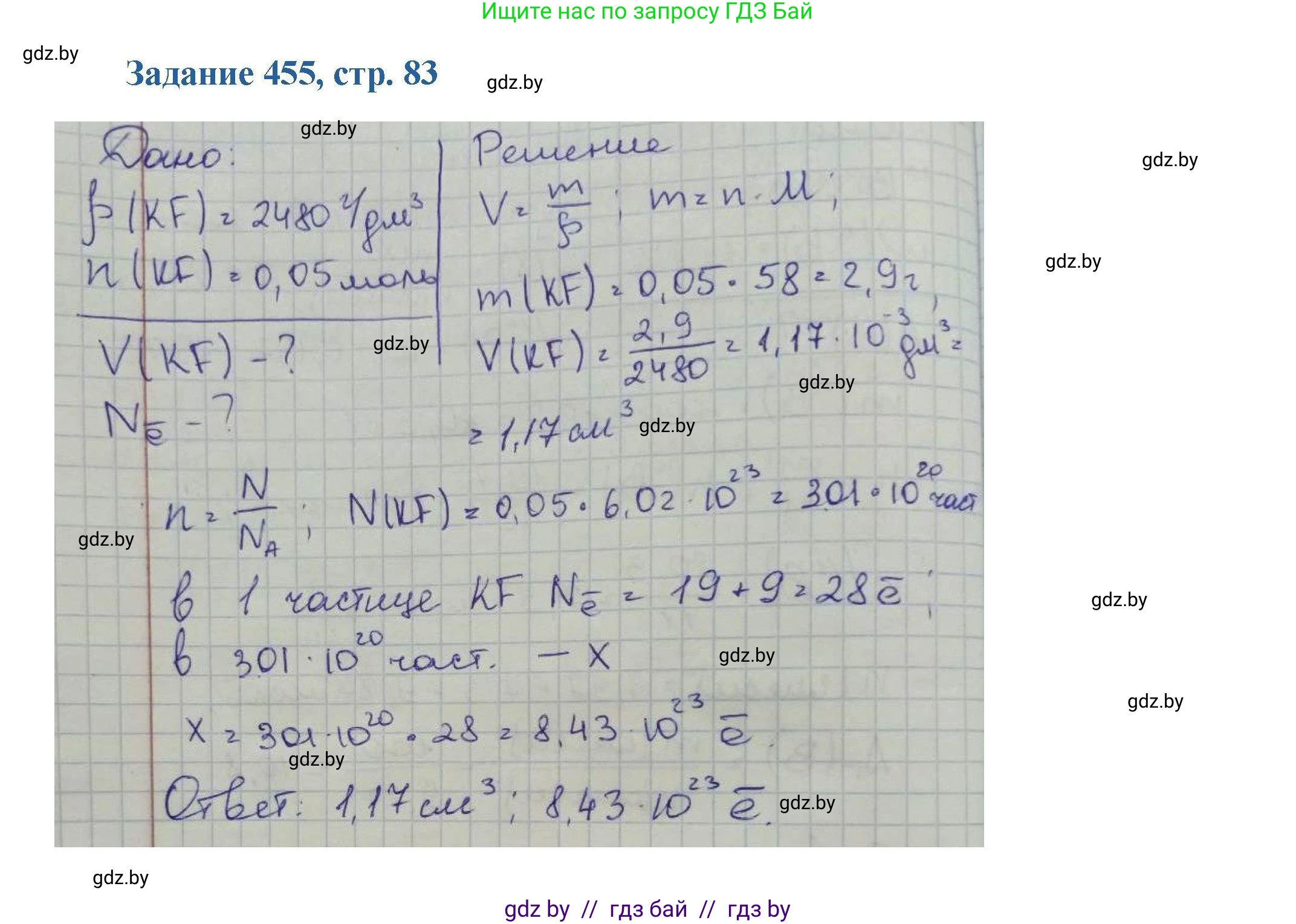 Химия, 8 класс Сборник задач, авторы: Хвалюк Виктор Николаевич, Резяпкин Виктор Ильич, издательство Адукацыя i выхаванне, Минск, 2019, голубого цвета, страница 83, номер 455, Решение