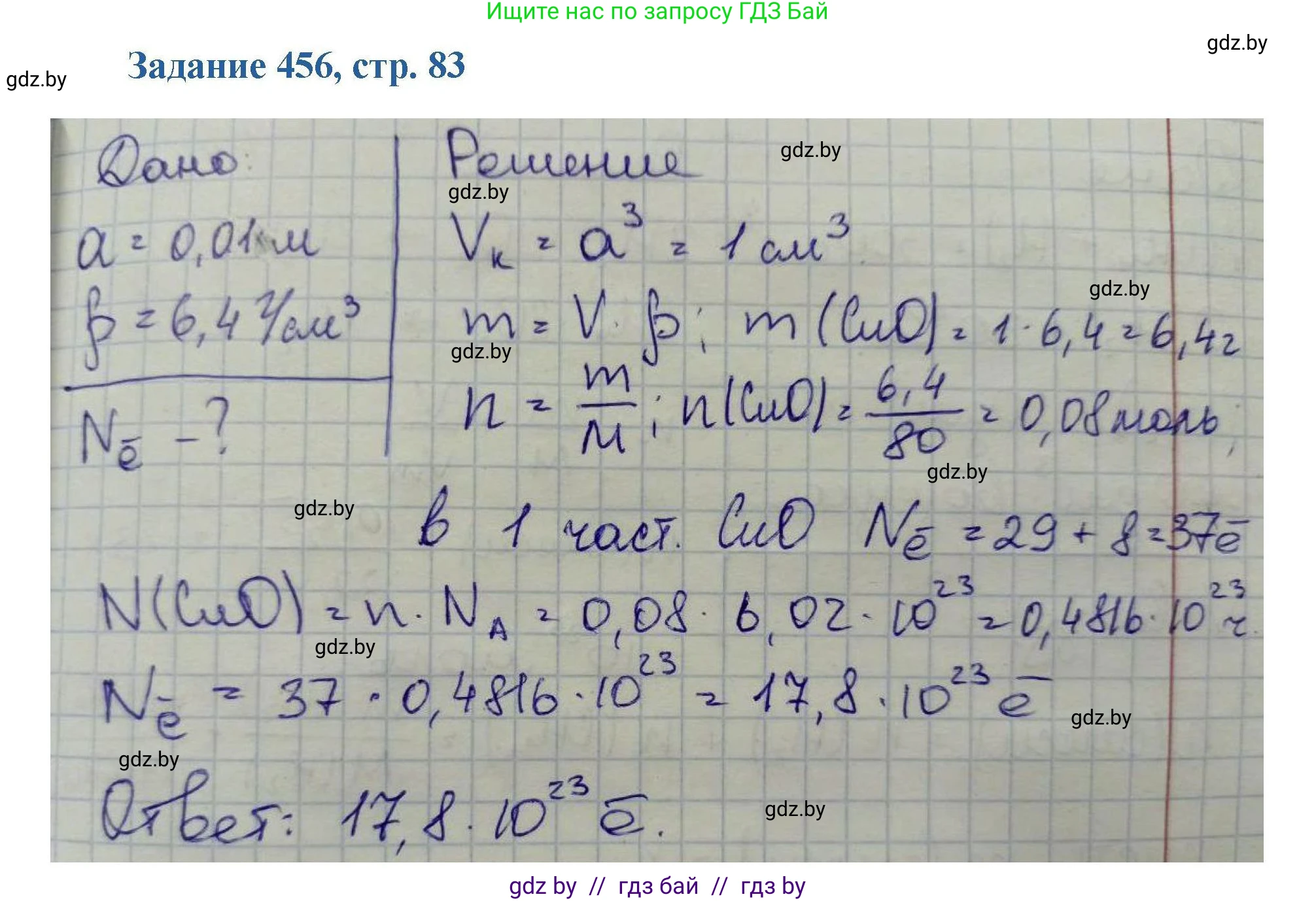 Химия, 8 класс Сборник задач, авторы: Хвалюк Виктор Николаевич, Резяпкин Виктор Ильич, издательство Адукацыя i выхаванне, Минск, 2019, голубого цвета, страница 83, номер 456, Решение