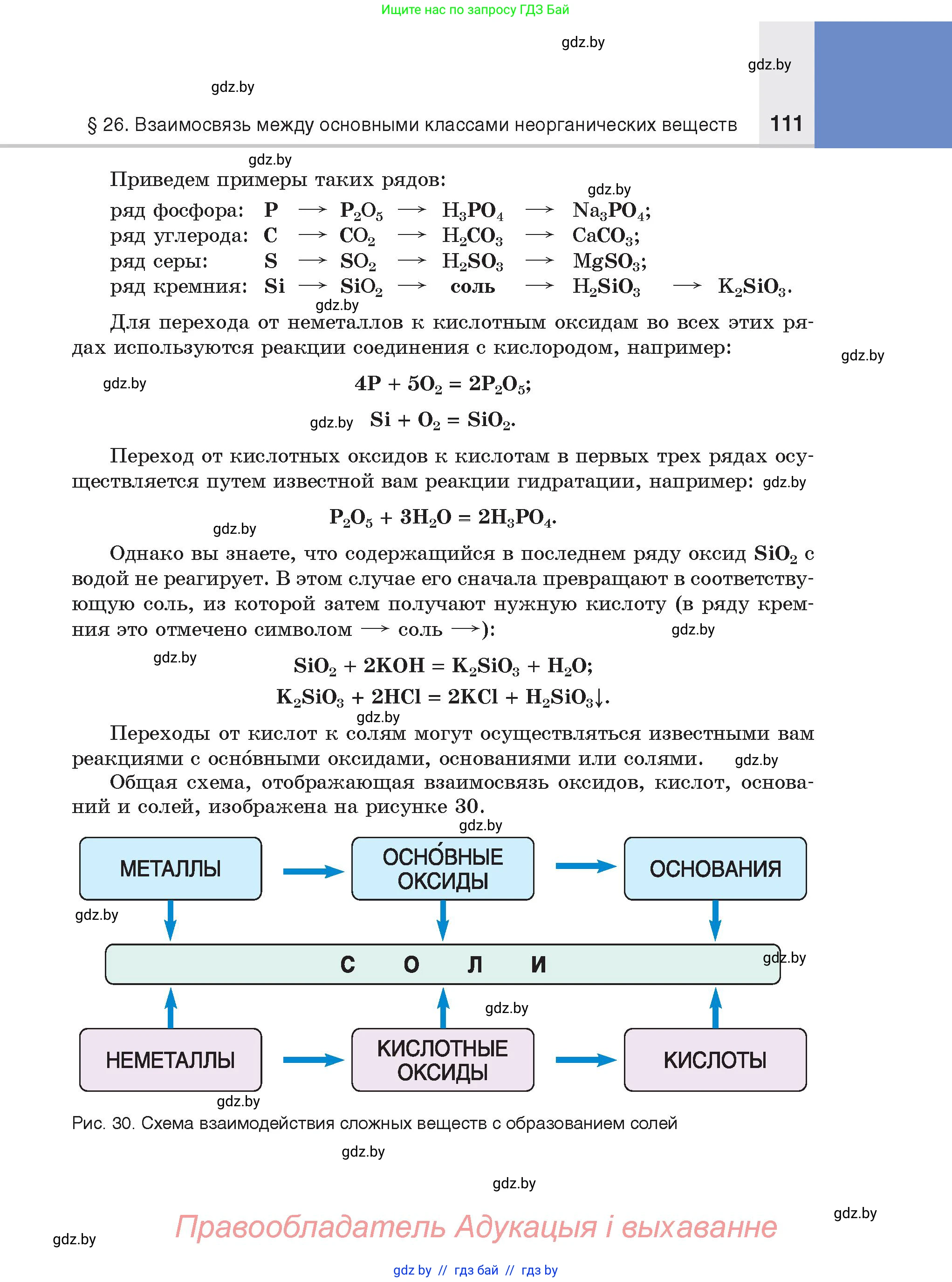 Химия, 8 класс Учебник, авторы: Шиманович Игорь Евгеньевич, Красицкий Василий Анатольевич, Сечко Ольга Ивановна, Хвалюк Виктор Николаевич, издательство Адукацыя i выхаванне, Минск, 2024, страница 111