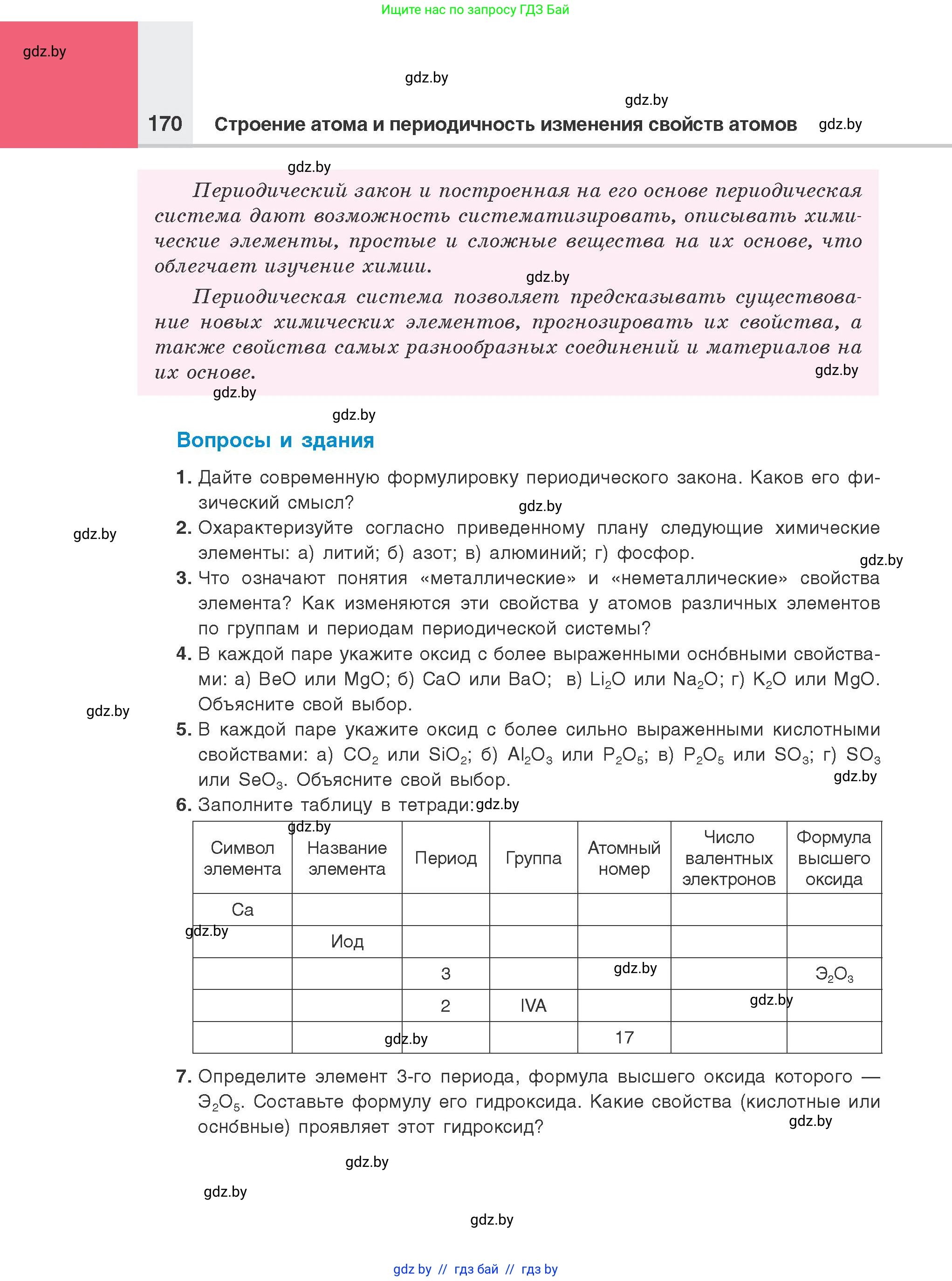 Химия, 8 класс Учебник, авторы: Шиманович Игорь Евгеньевич, Красицкий Василий Анатольевич, Сечко Ольга Ивановна, Хвалюк Виктор Николаевич, издательство Адукацыя i выхаванне, Минск, 2024, страница 170
