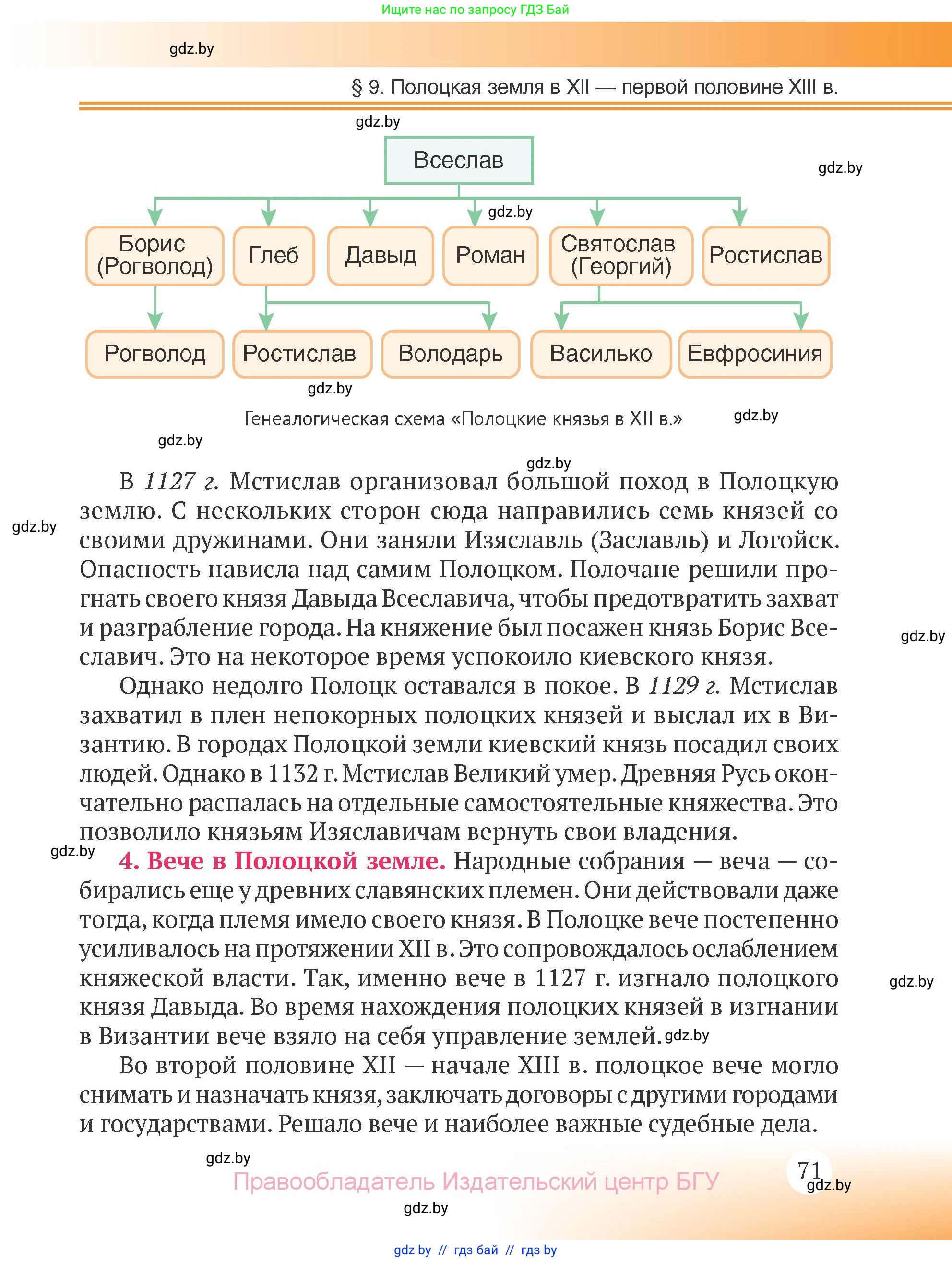 История Беларуси (Гісторыя Беларусі), 6 класс Учебник, авторы: Темушев Степан Николаевич, Бохан Юрий Николаевич, издательство Издательский центр БГУ, Минск, 2023, страница 71