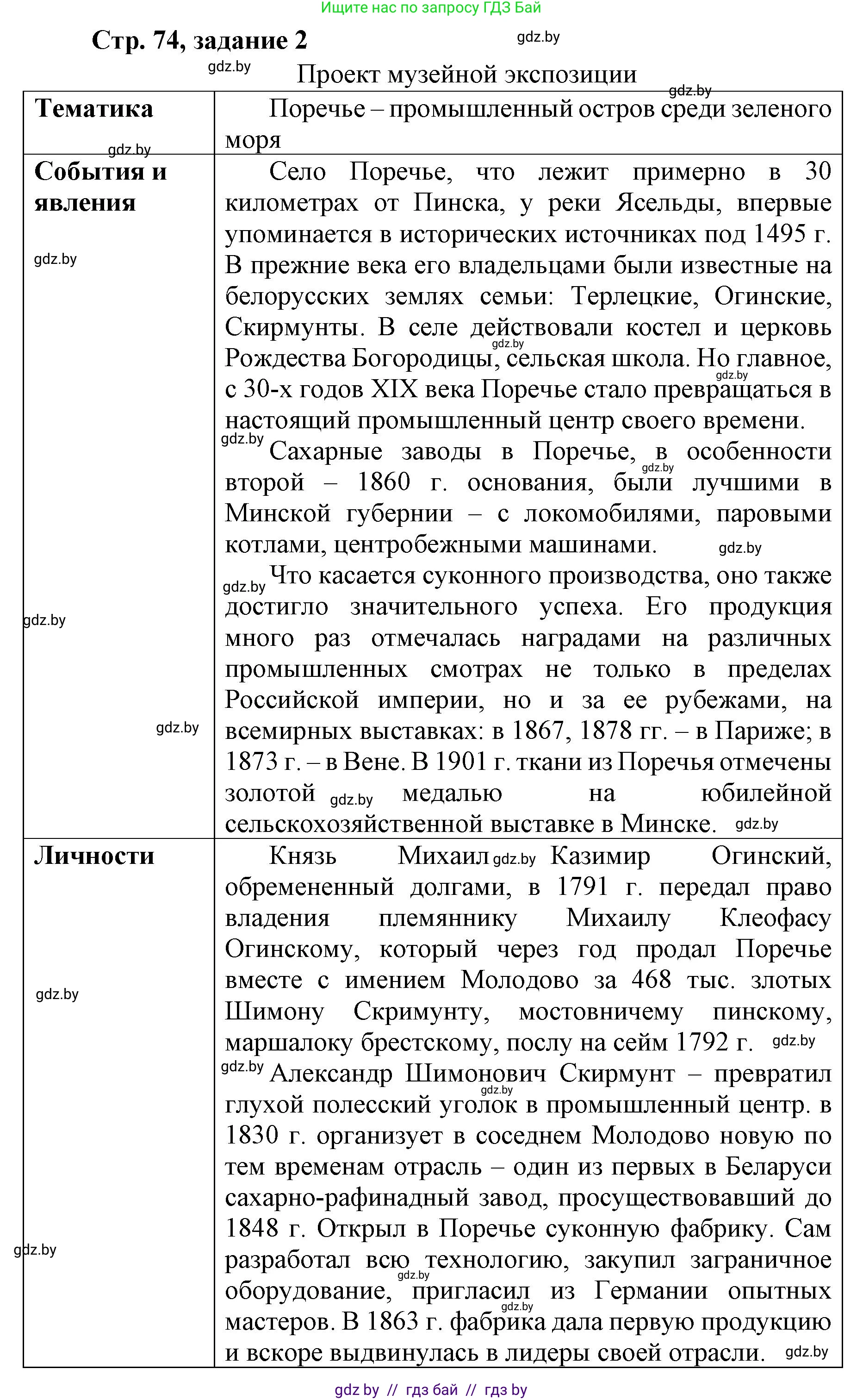 История Беларуси (Гісторыя Беларусі), 8 класс рабочая тетрадь, автор: Панов Сергей Вениаминович, издательство Аверсэв, Минск, 2019, зелёного цвета, страница 74, номер 2, Решение 1