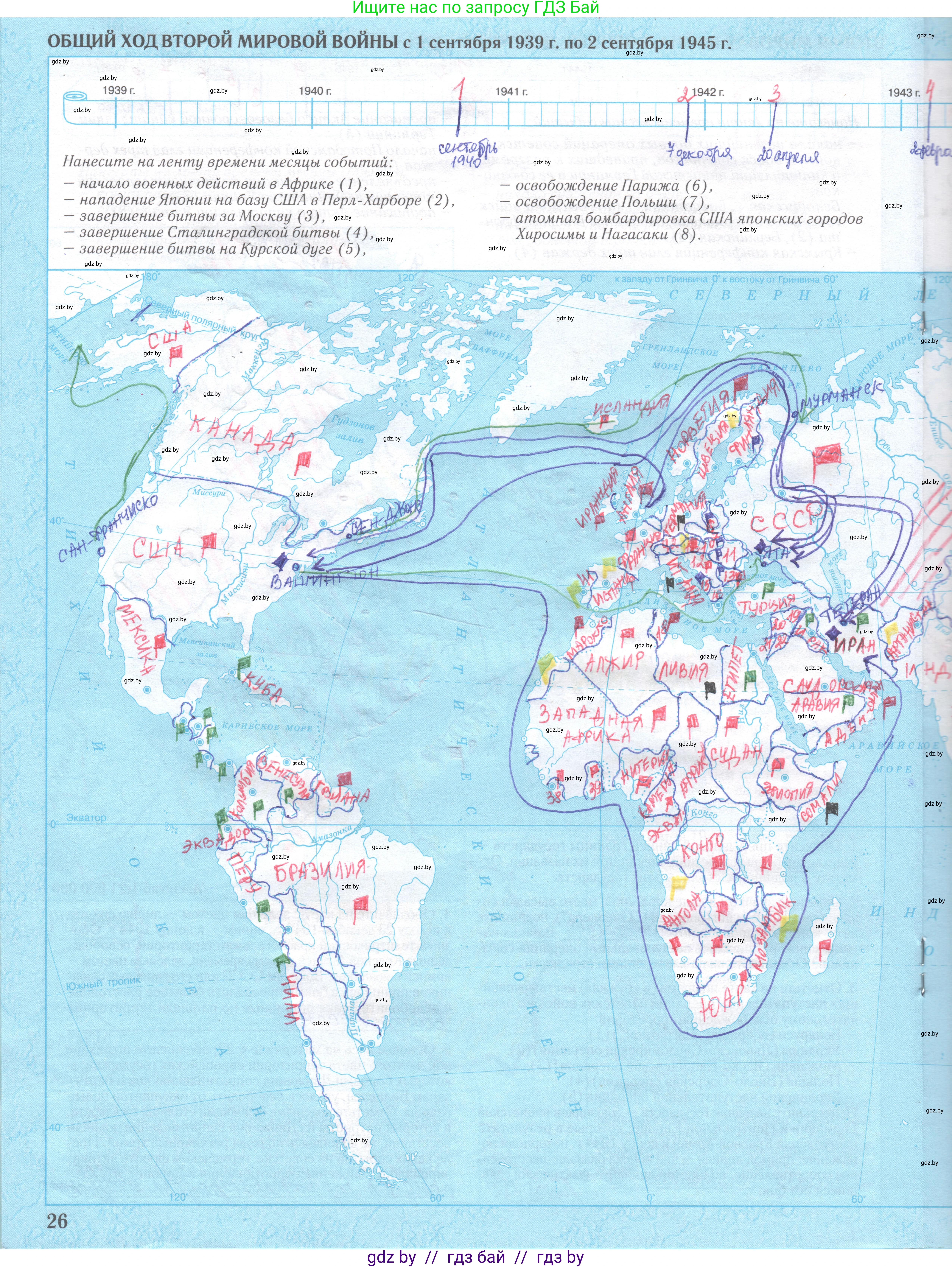 Всемирная история, 9 класс Контурные карты, авторы: Борисенко В В, Игнатович А Е, Лукьянов П Г, издательство Белкартография, Минск, 2022, голубого цвета, страница 26, Решение