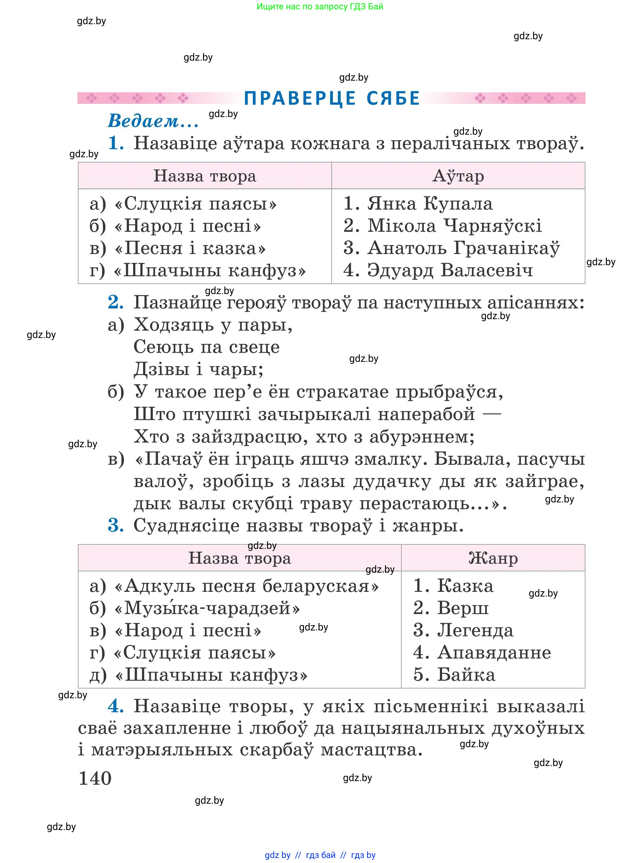 Літаратурнае чытанне, 4 класс Учебник, авторы: Жуковіч Мікалай Васільевіч, Праскаловіч Вольга Уладзіміраўна, издательство Нацыянальны інстытут адукацыі, Минск, 2024, зелёного цвета, Часть 1, страница 140