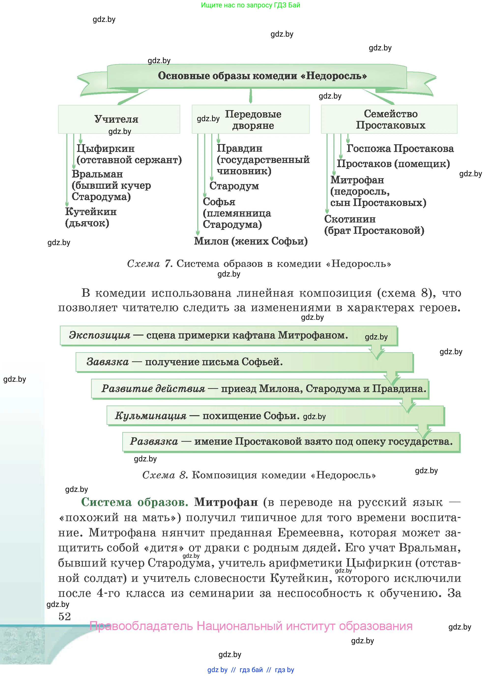 Русская литература, 9 класс Учебник, авторы: Захарова Светлана Николаевна, Черкес Наталья Ивановна, издательство Национальный институт образования, Минск, 2019, бежевого цвета, страница 52