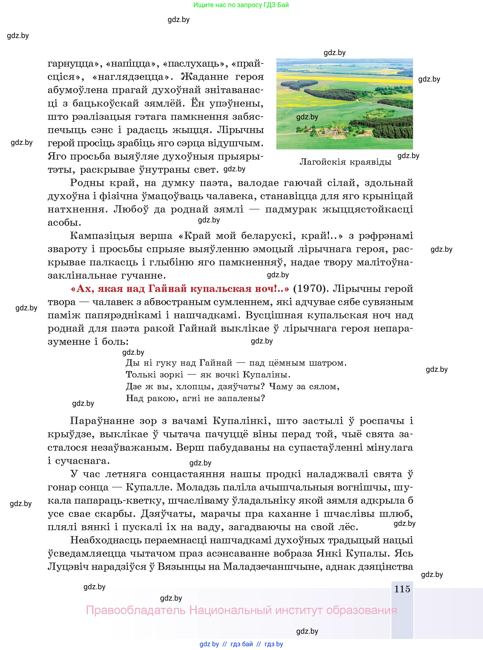 Белорусская литература (Беларуская літаратура), 11 класс Учебник, авторы: Мельнікава Зоя Пятроўна, Ішчанка Галіна Мікалаеўна, Мішчанчук Ірына Мікалаеўна, Садко Л М, Смаль В М, Кавалюк А С, Сенькавец У А, Тарасава Т М, издательство Нацыянальны інстытут адукацыі, Минск, 2021, зелёного цвета, страница 115