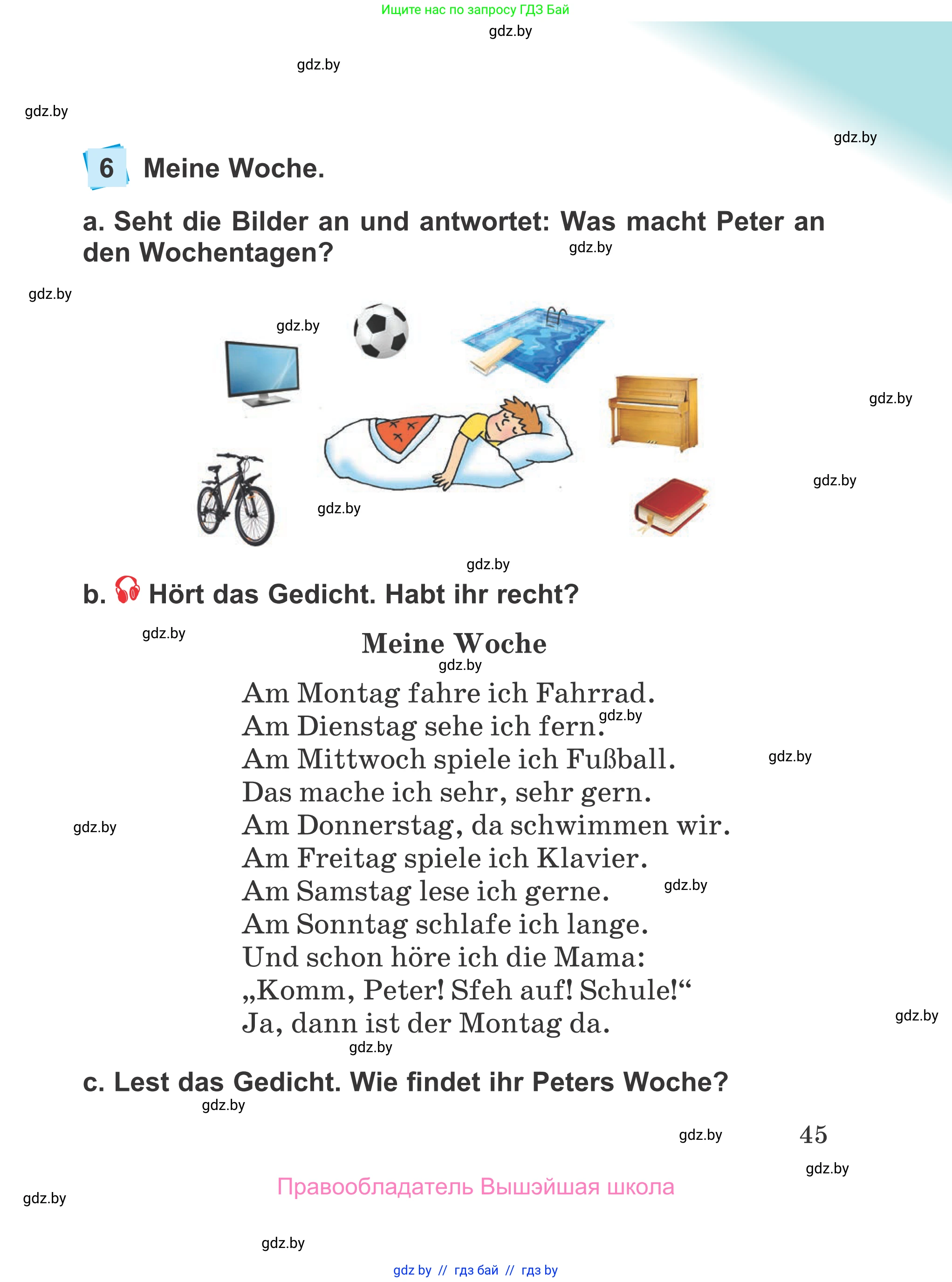 Немецкий язык (Deutsch), 4 класс Учебник (Schülerbuch), авторы: Будько Антонина Филипповна (Budjko Antonina), Урбанович Инна Ювинальевна (Urbanowitsch Ina), издательство Вышэйшая школа, Минск, 2019, жёлтого цвета, Часть 1, страница 45
