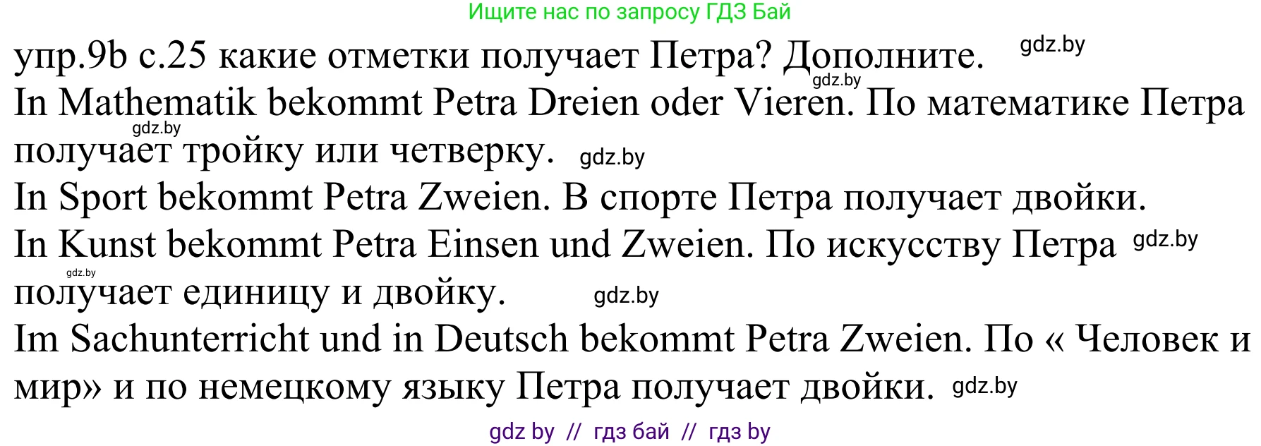 Немецкий язык (Deutsch), 4 класс Учебник (Schülerbuch), авторы: Будько Антонина Филипповна (Budjko Antonina), Урбанович Инна Ювинальевна (Urbanowitsch Ina), издательство Вышэйшая школа, Минск, 2019, жёлтого цвета, Часть 1, страница 25, номер 9b, Решение