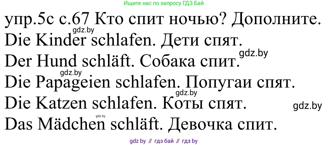 Немецкий язык (Deutsch), 4 класс Учебник (Schülerbuch), авторы: Будько Антонина Филипповна (Budjko Antonina), Урбанович Инна Ювинальевна (Urbanowitsch Ina), издательство Вышэйшая школа, Минск, 2019, жёлтого цвета, Часть 1, страница 67, номер 5c, Решение