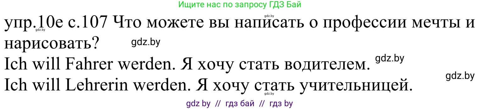 Немецкий язык (Deutsch), 4 класс Учебник (Schülerbuch), авторы: Будько Антонина Филипповна (Budjko Antonina), Урбанович Инна Ювинальевна (Urbanowitsch Ina), издательство Вышэйшая школа, Минск, 2019, жёлтого цвета, Часть 1, страница 107, номер 10e, Решение