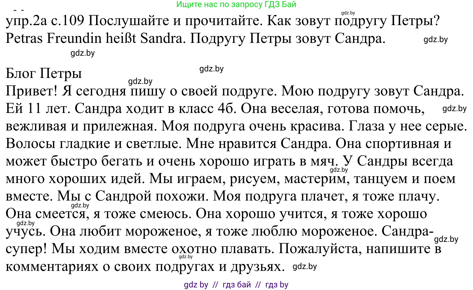 Немецкий язык (Deutsch), 4 класс Учебник (Schülerbuch), авторы: Будько Антонина Филипповна (Budjko Antonina), Урбанович Инна Ювинальевна (Urbanowitsch Ina), издательство Вышэйшая школа, Минск, 2019, жёлтого цвета, Часть 1, страница 109, номер 2a, Решение