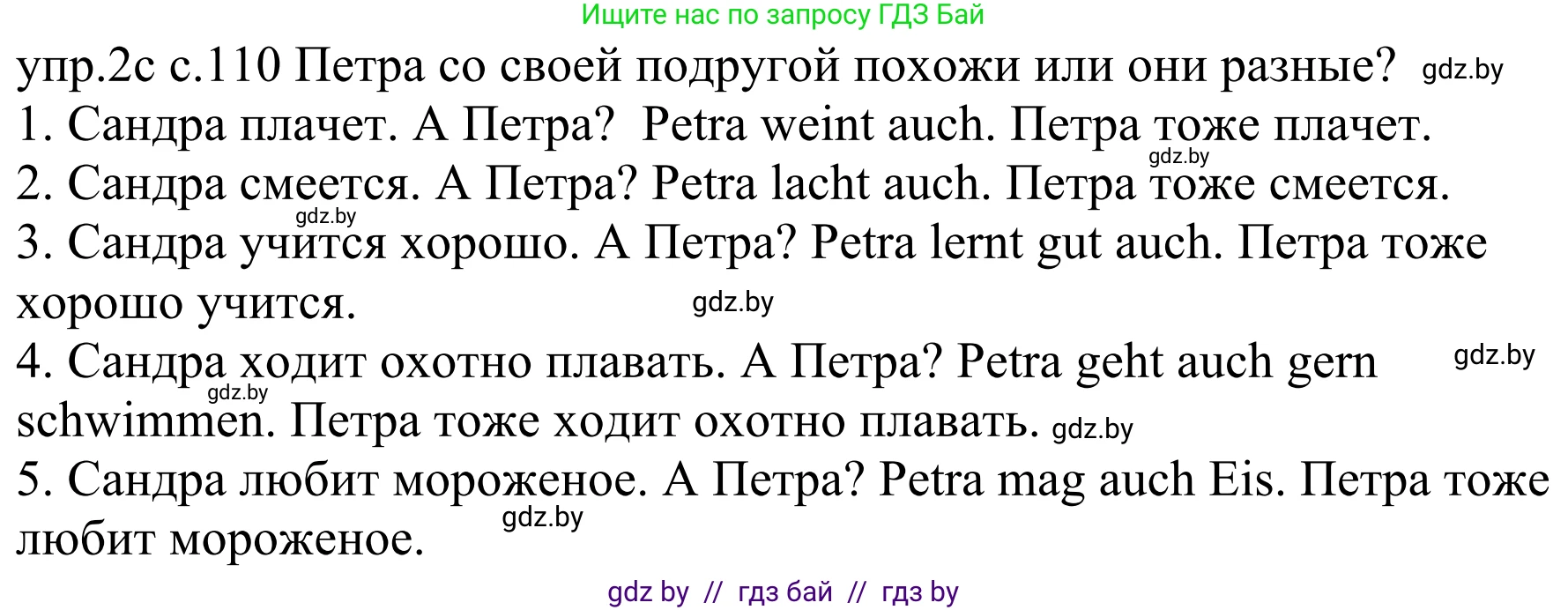 Немецкий язык (Deutsch), 4 класс Учебник (Schülerbuch), авторы: Будько Антонина Филипповна (Budjko Antonina), Урбанович Инна Ювинальевна (Urbanowitsch Ina), издательство Вышэйшая школа, Минск, 2019, жёлтого цвета, Часть 1, страница 110, номер 2c, Решение